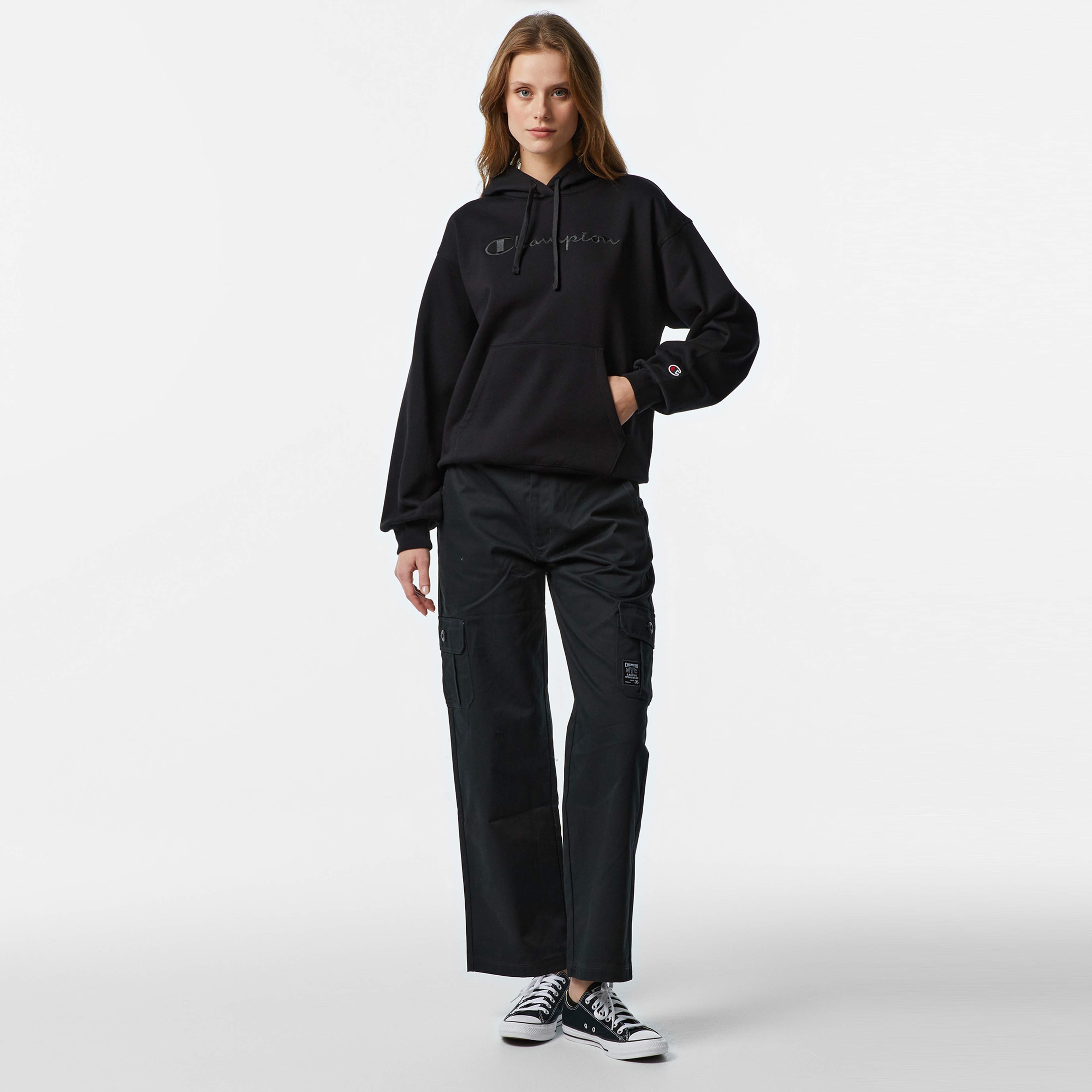 Champion Tonal Big Logo Fleece Kadın Siyah Hoodie