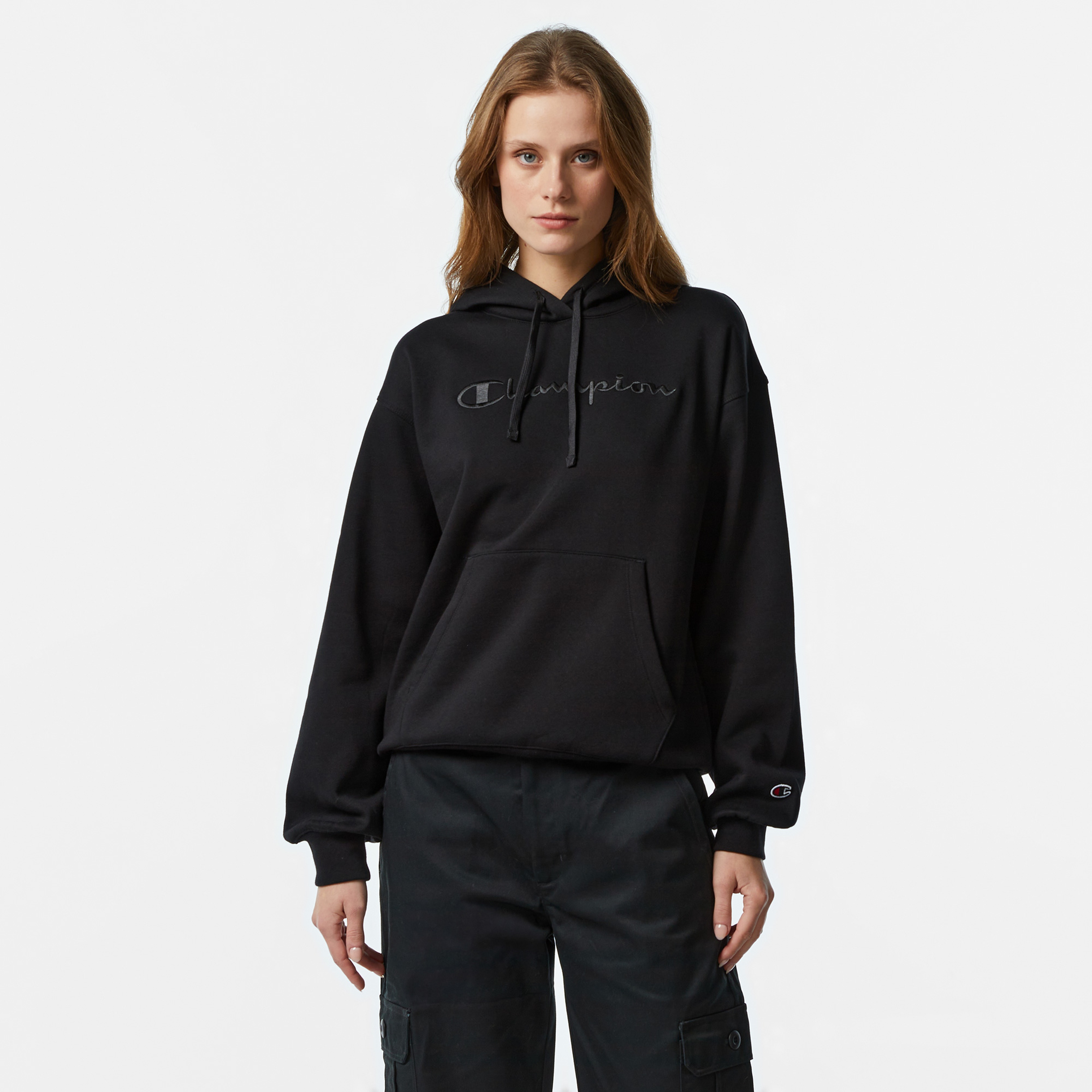 Champion Tonal Big Logo Fleece Kadın Siyah Hoodie