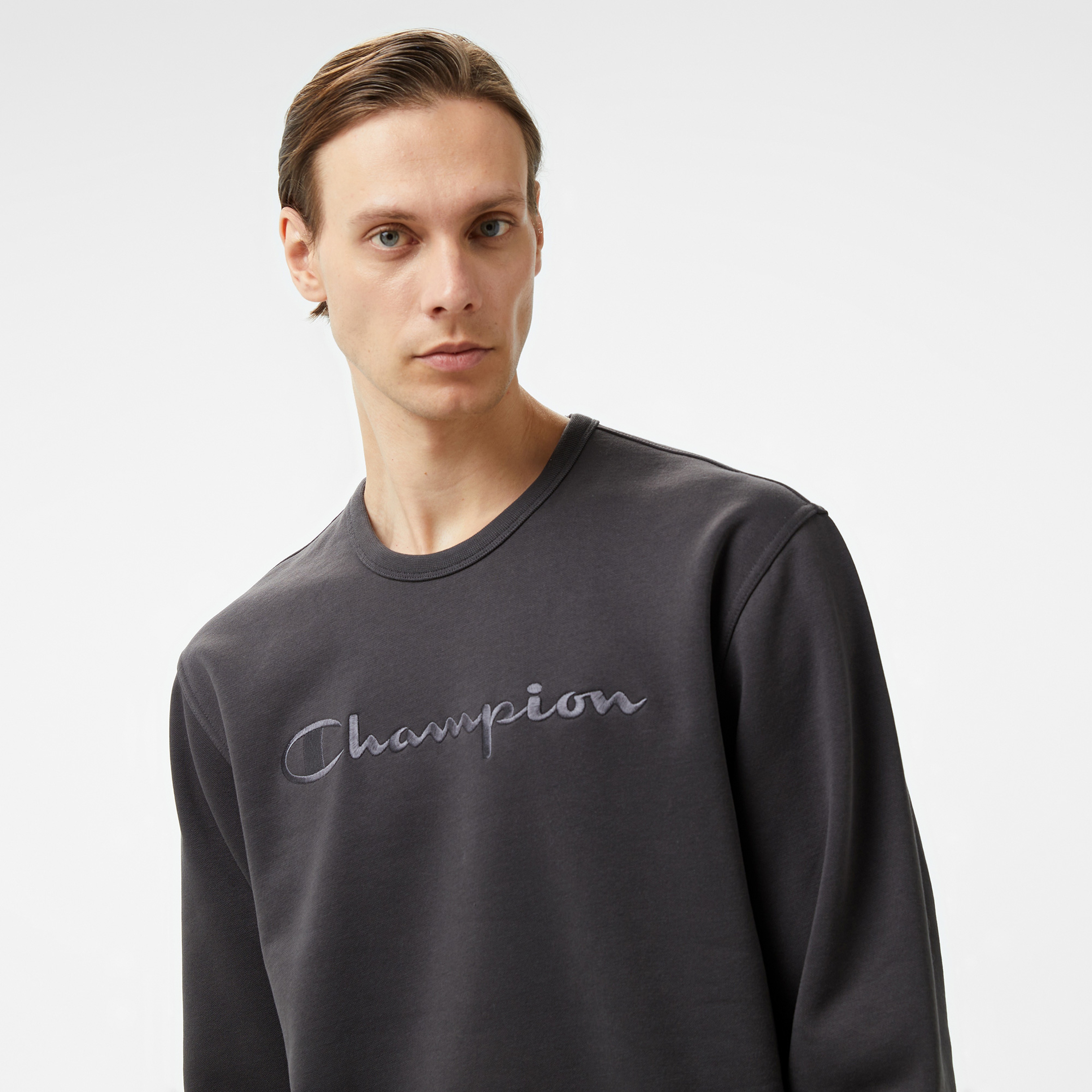 Champion Big Logo Fleece Erkek Siyah Sweatshirt