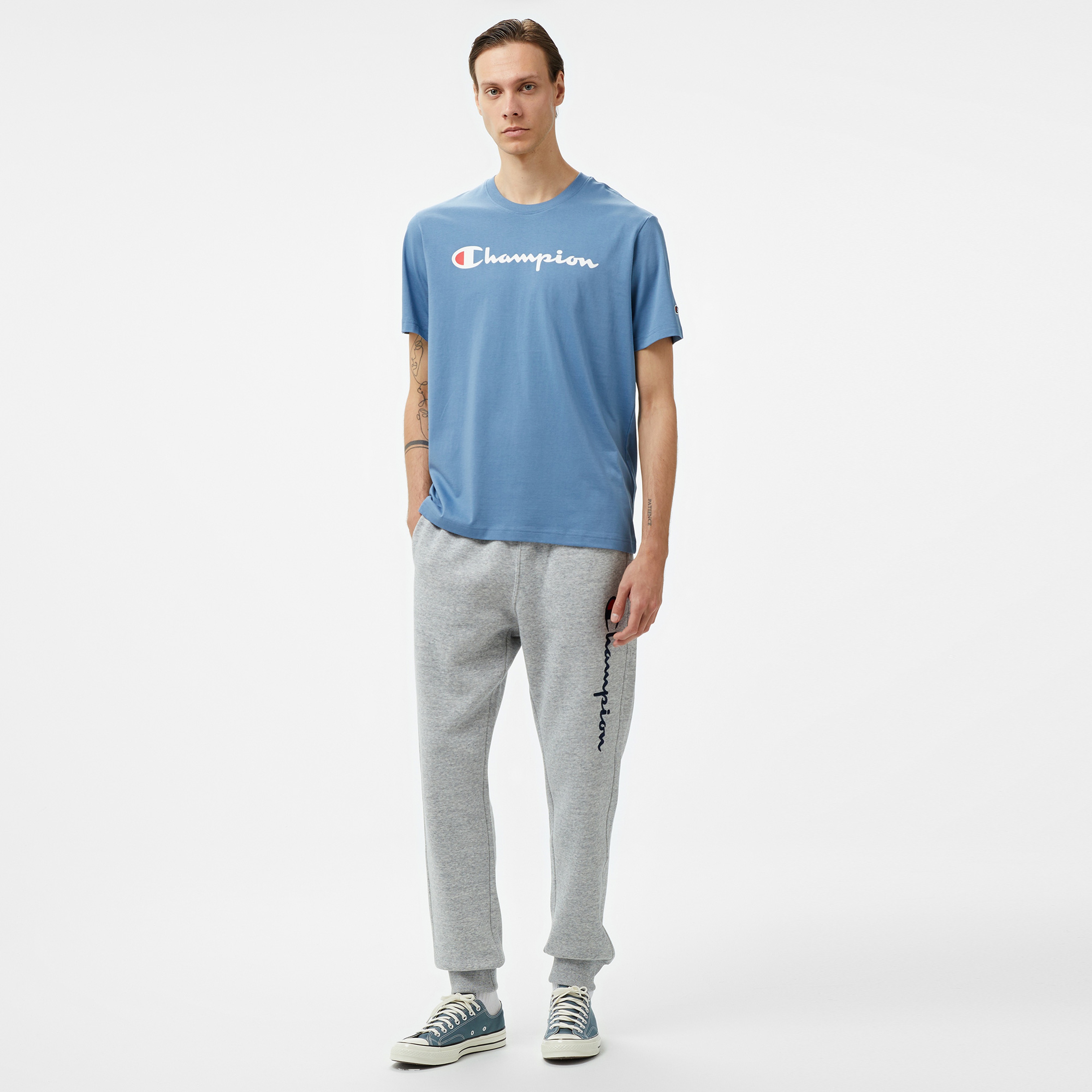 Champion Big Logo Cotton Jersey Erkek Mavi T-Shirt