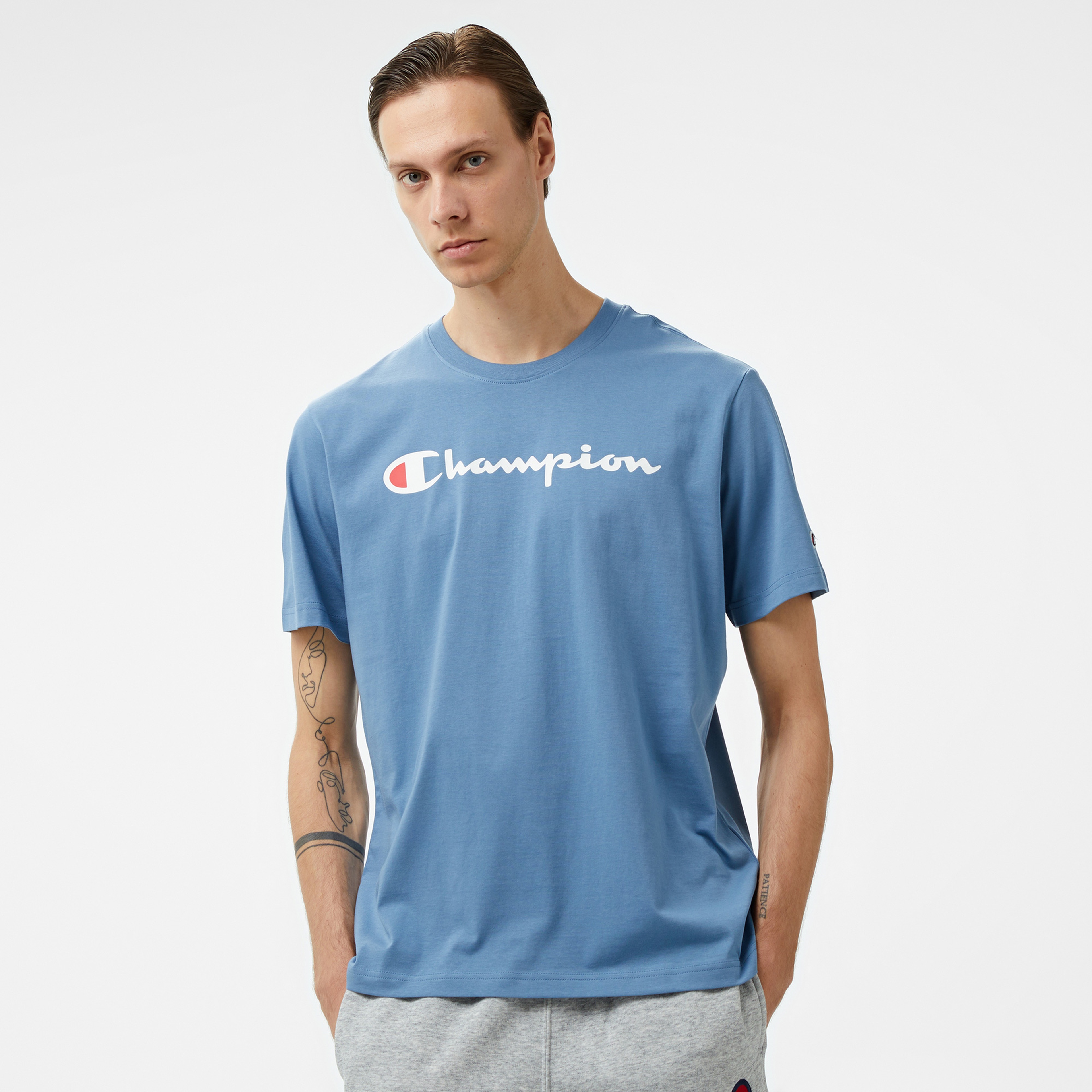 Champion Big Logo Cotton Jersey Erkek Mavi T-Shirt
