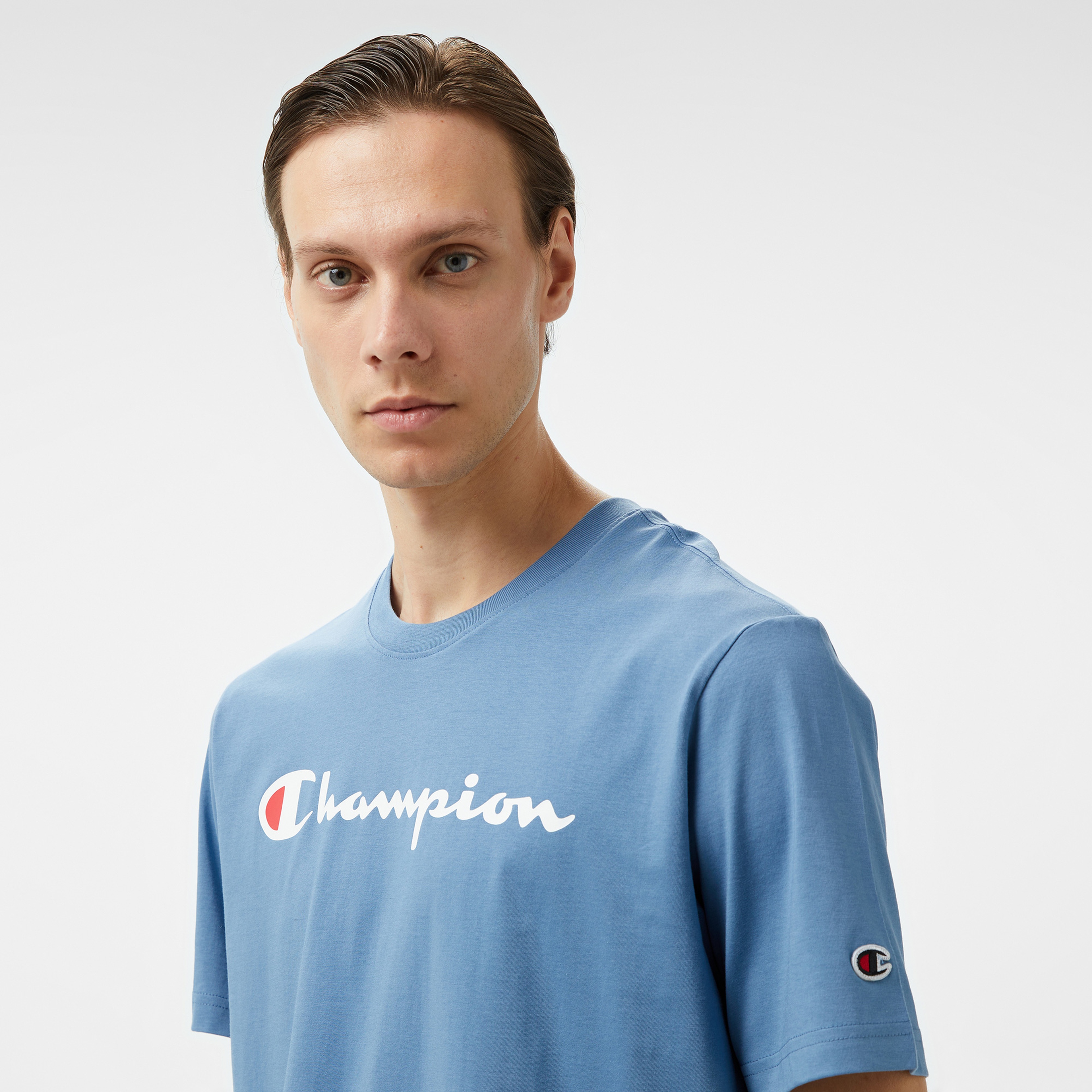 Champion Big Logo Cotton Jersey Erkek Mavi T-Shirt