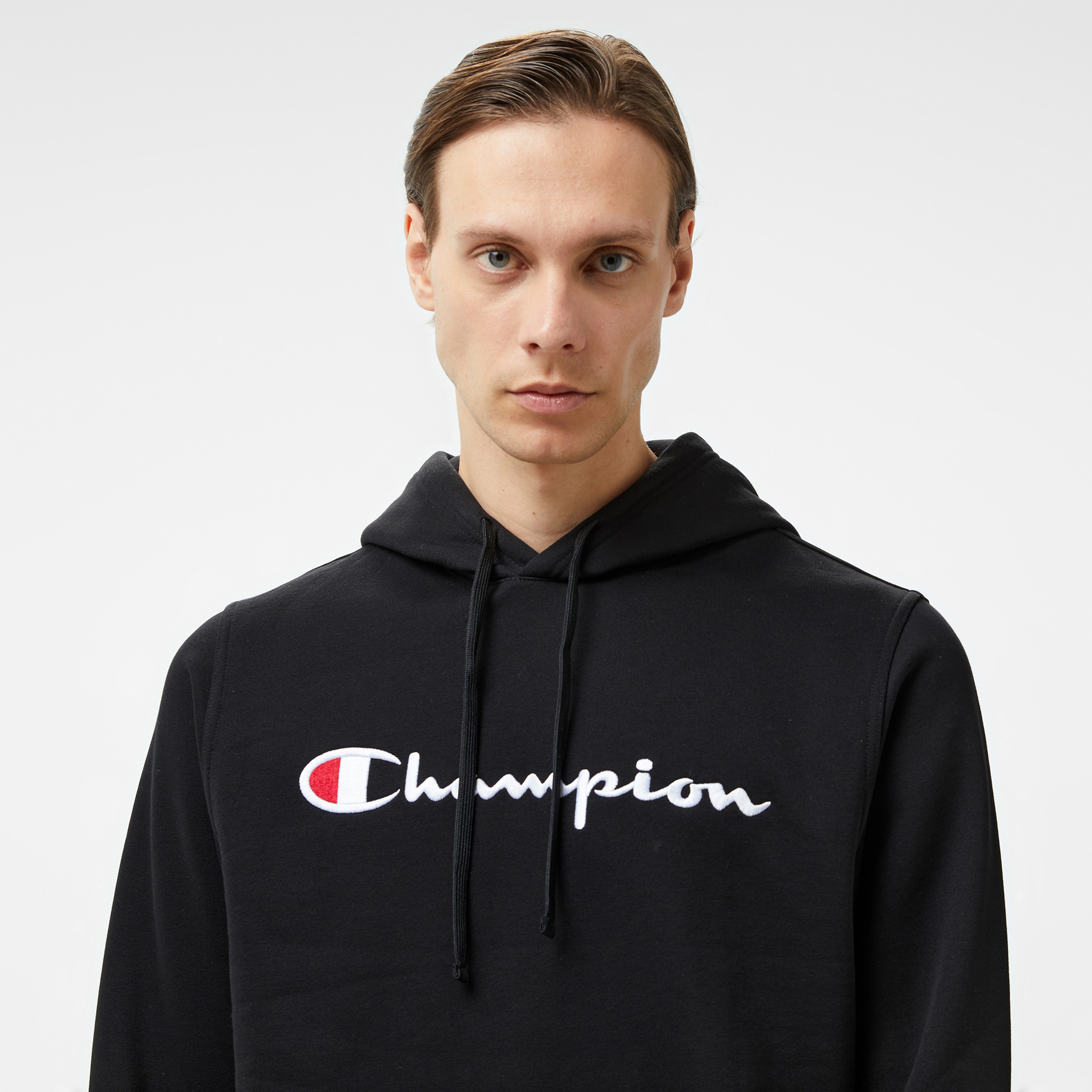 Champion Big Logo Fleece Erkek Siyah Hoodie