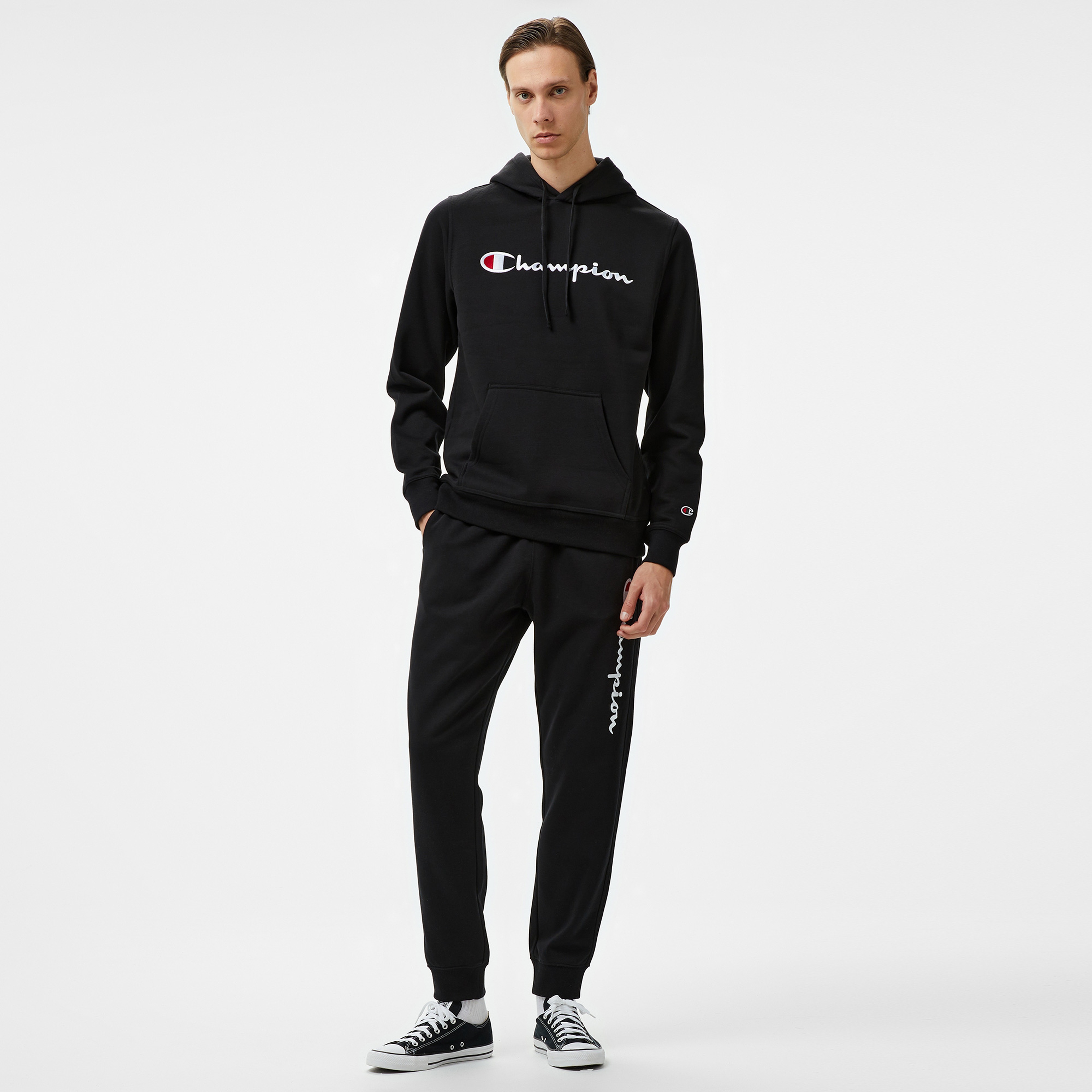 Champion Big Logo Fleece Erkek Siyah Hoodie