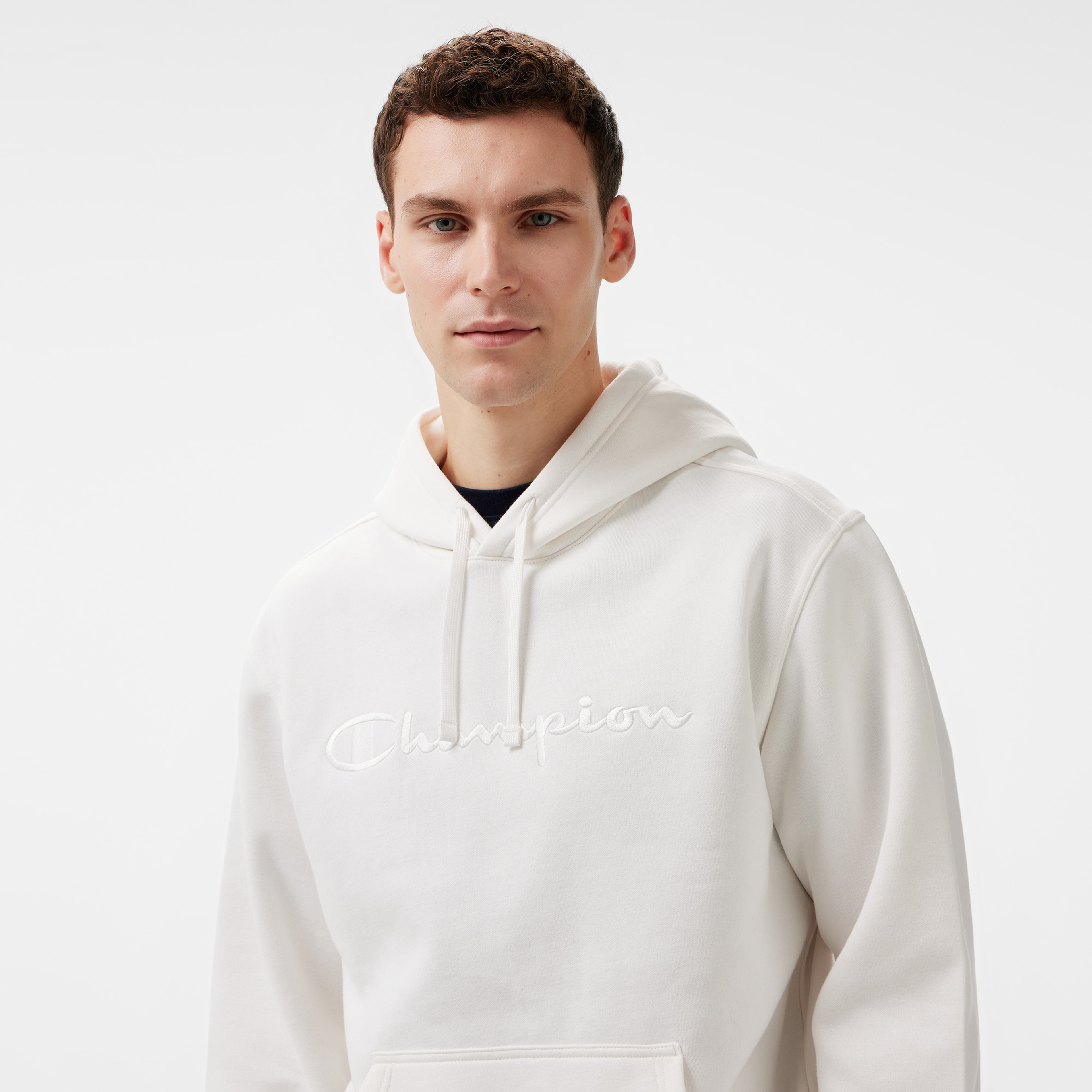 Champion Big Logo Fleece Erkek Beyaz Hoodie