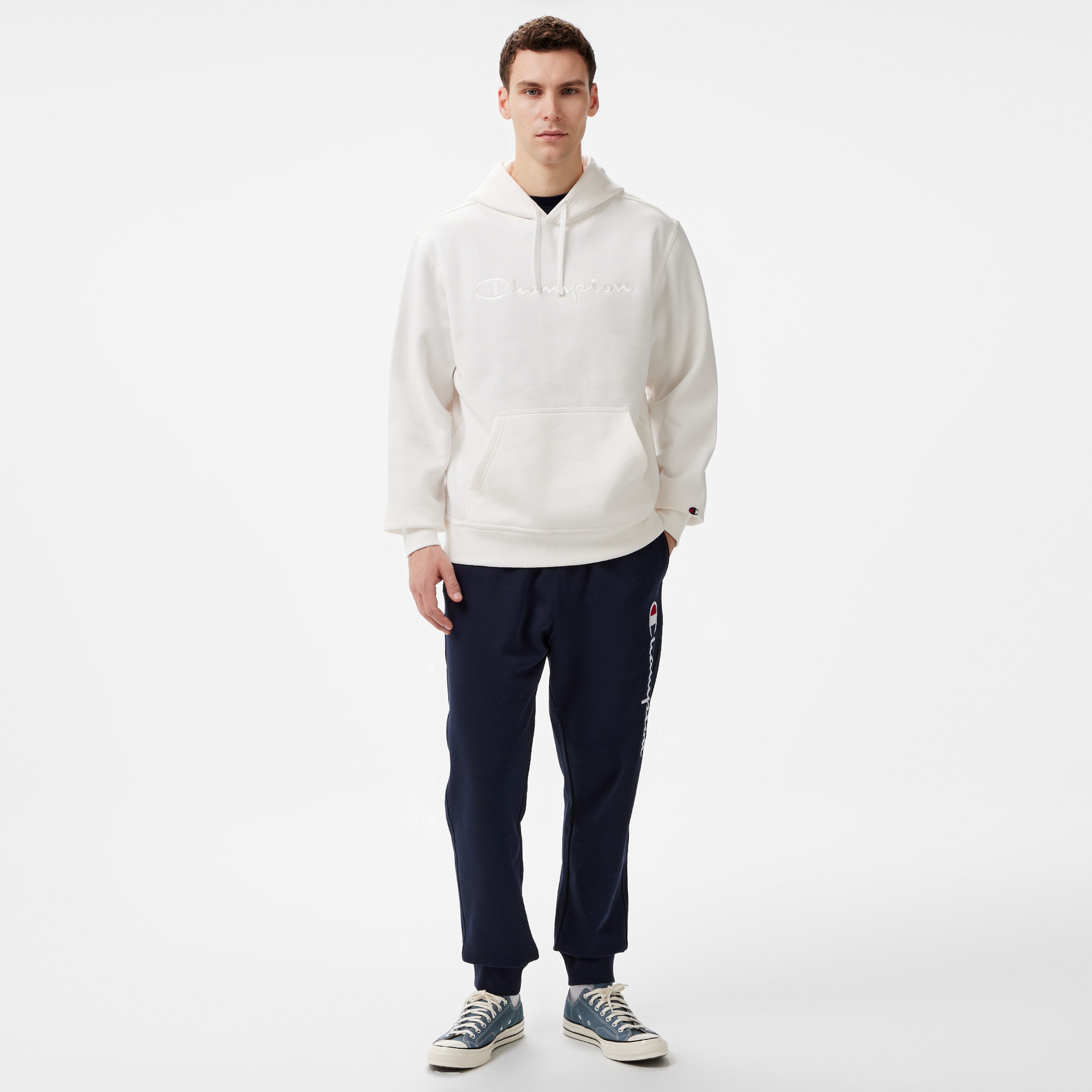 Champion Big Logo Fleece Erkek Beyaz Hoodie