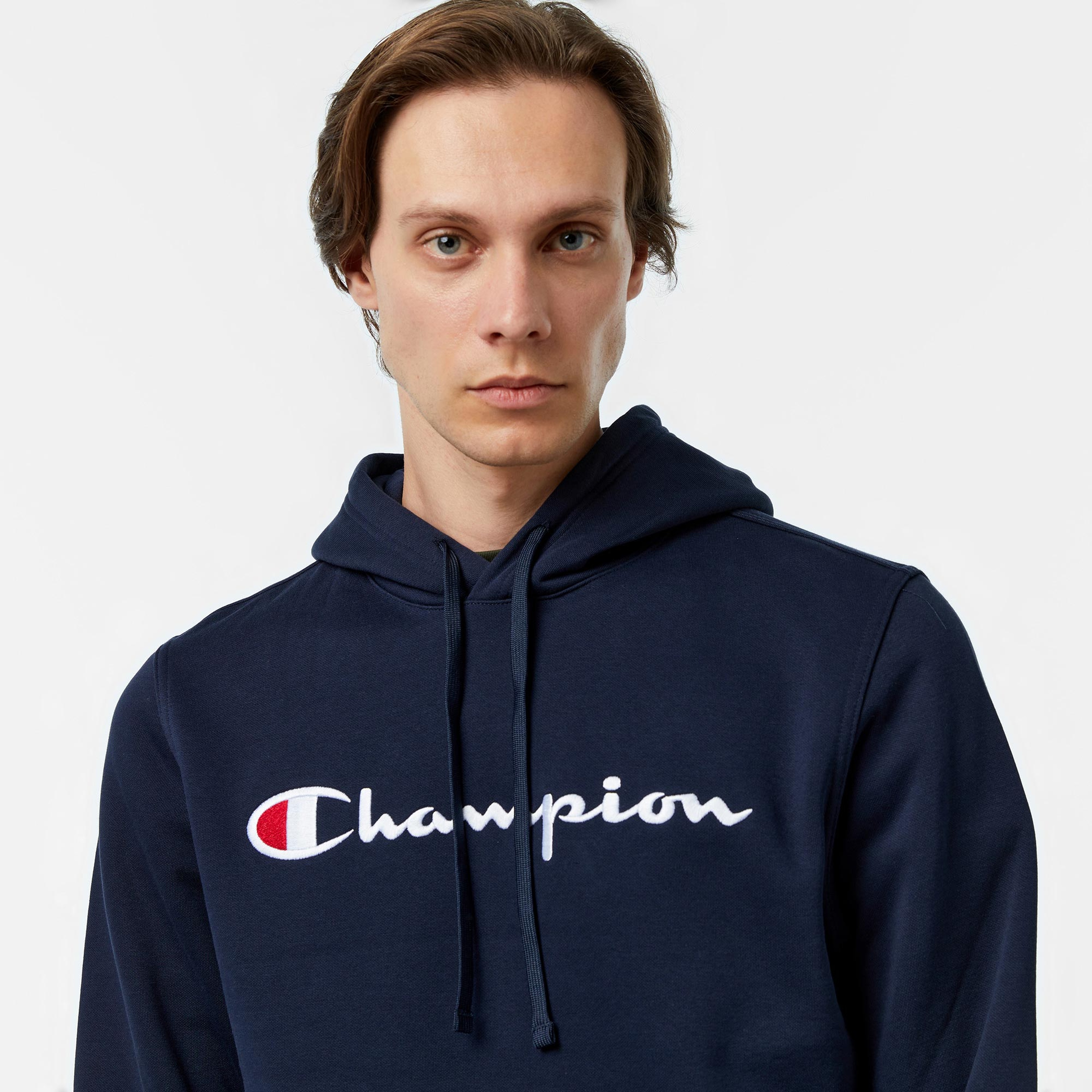 Champion Big Logo Fleece Erkek Lacivert Hoodie