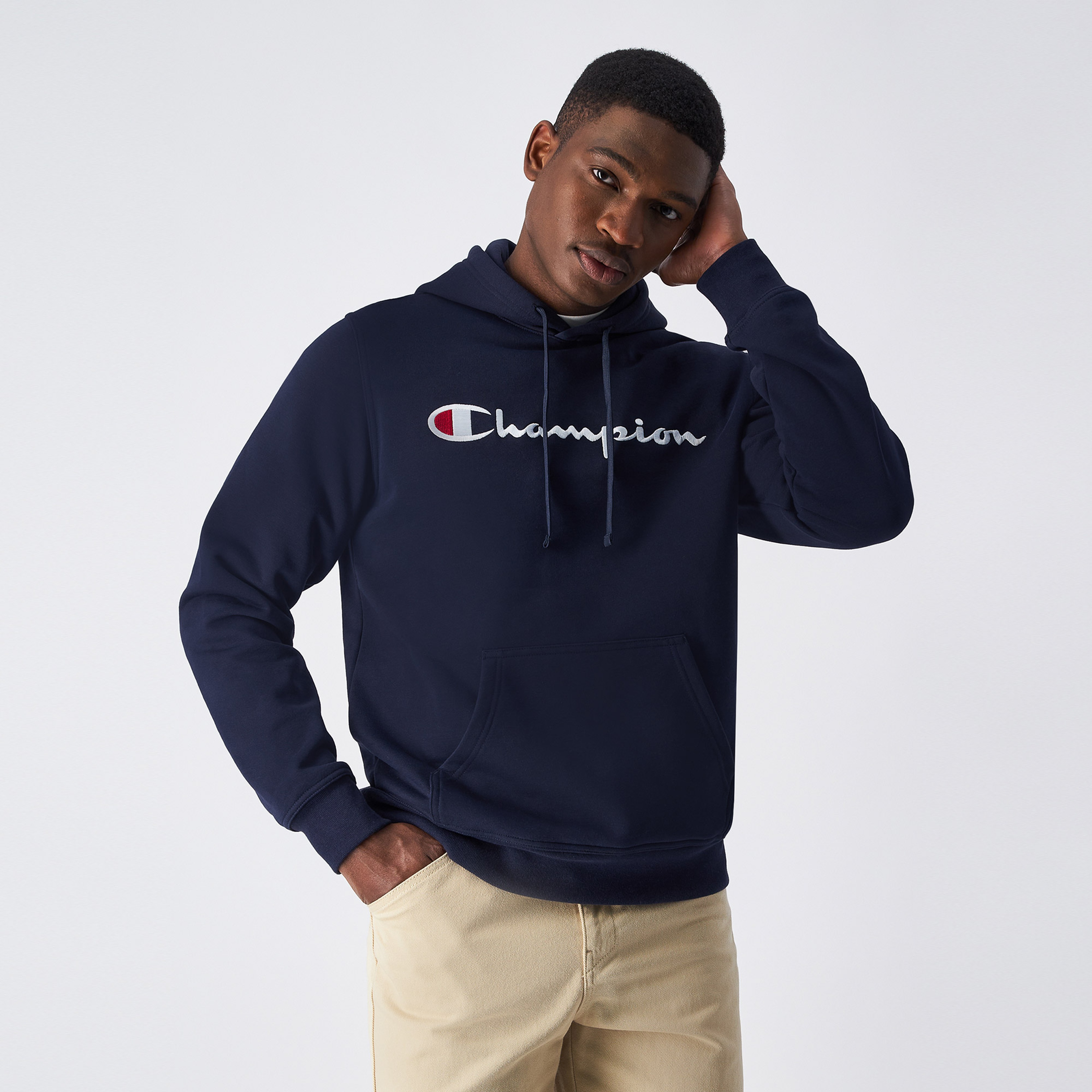 Champion Big Logo Fleece Erkek Lacivert Hoodie