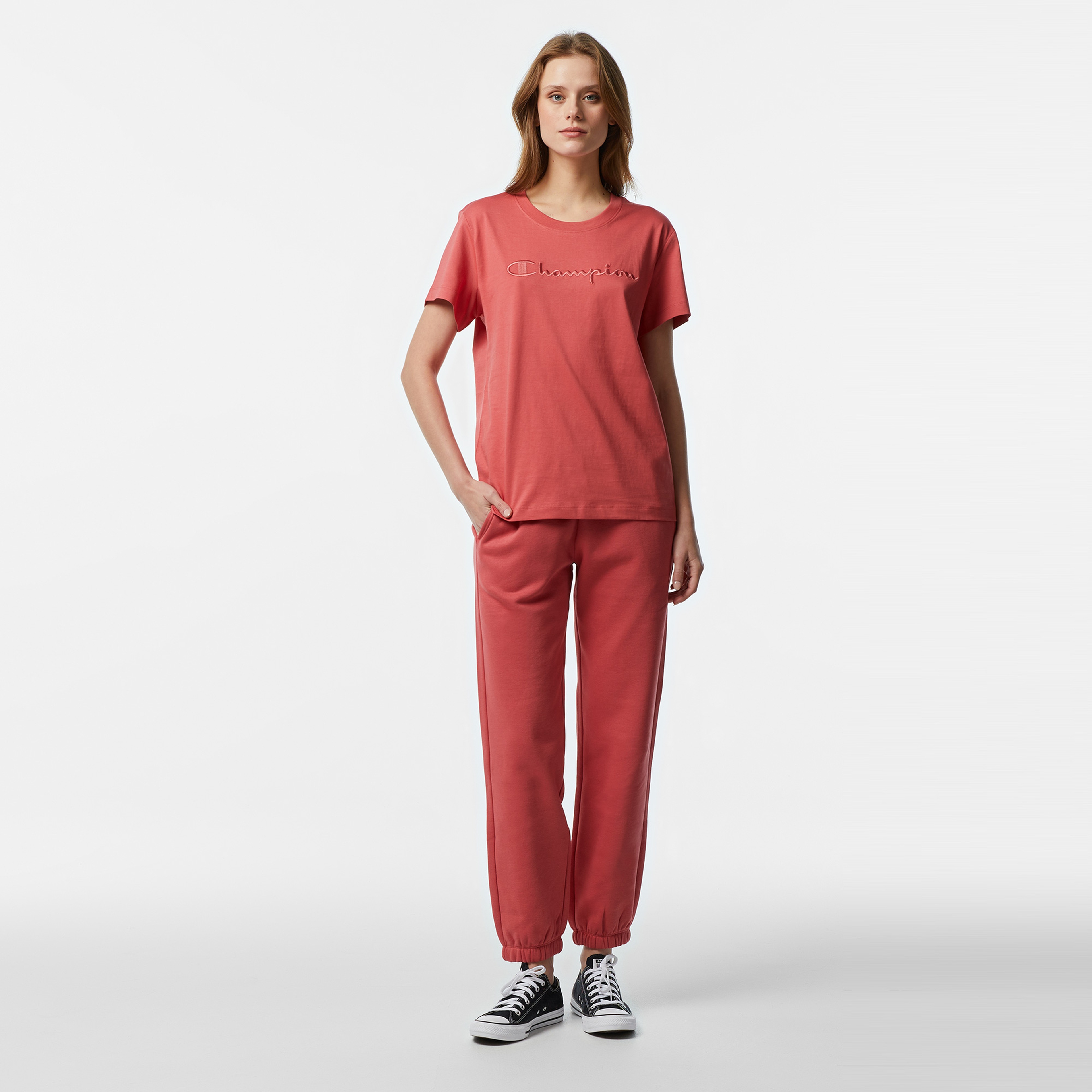 Champion Tonal Big Logo Jersey Kadın Kırmızı T-Shirt