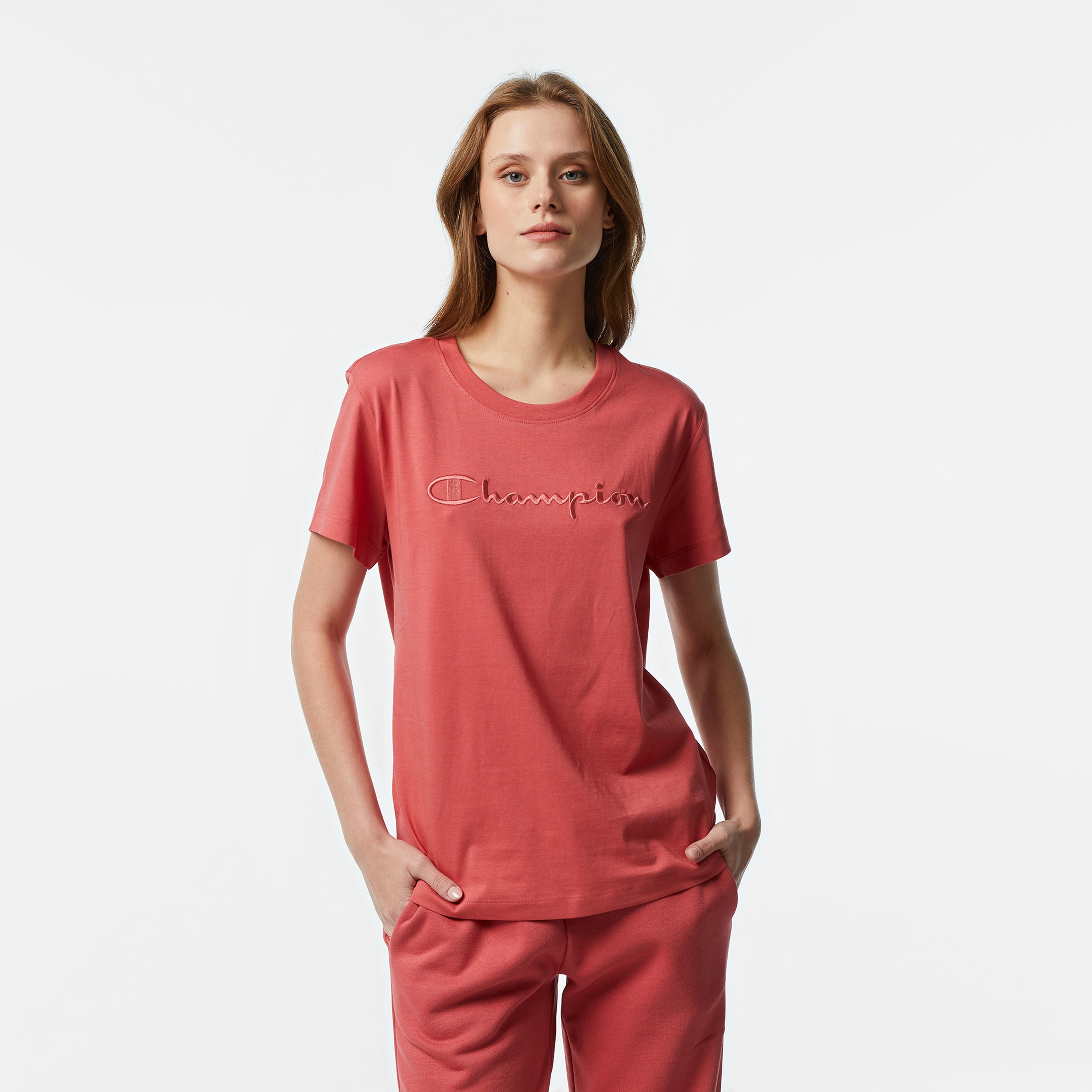 Champion Tonal Big Logo Jersey Kadın Kırmızı T-Shirt