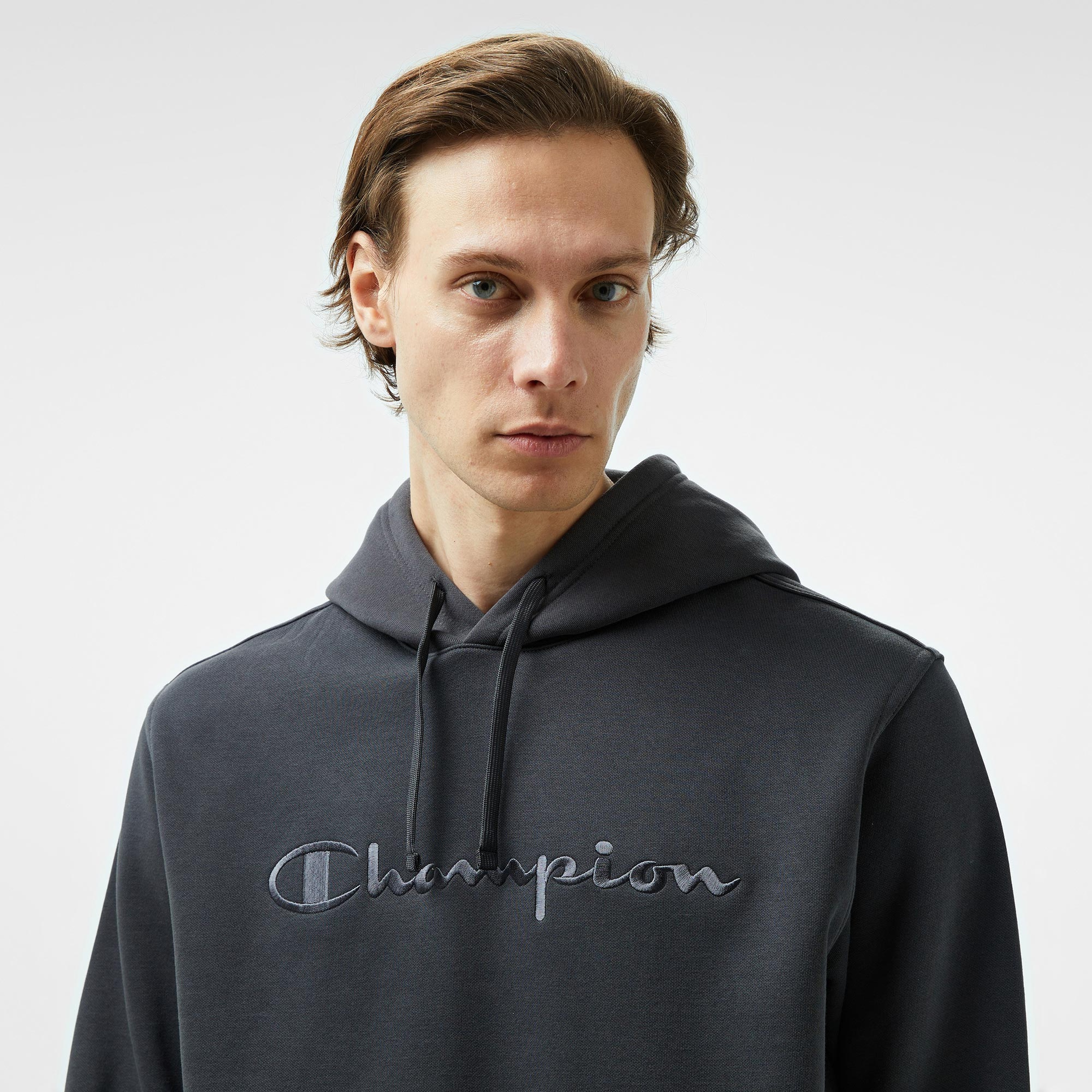 Champion Big Logo Fleece Erkek Siyah Hoodie