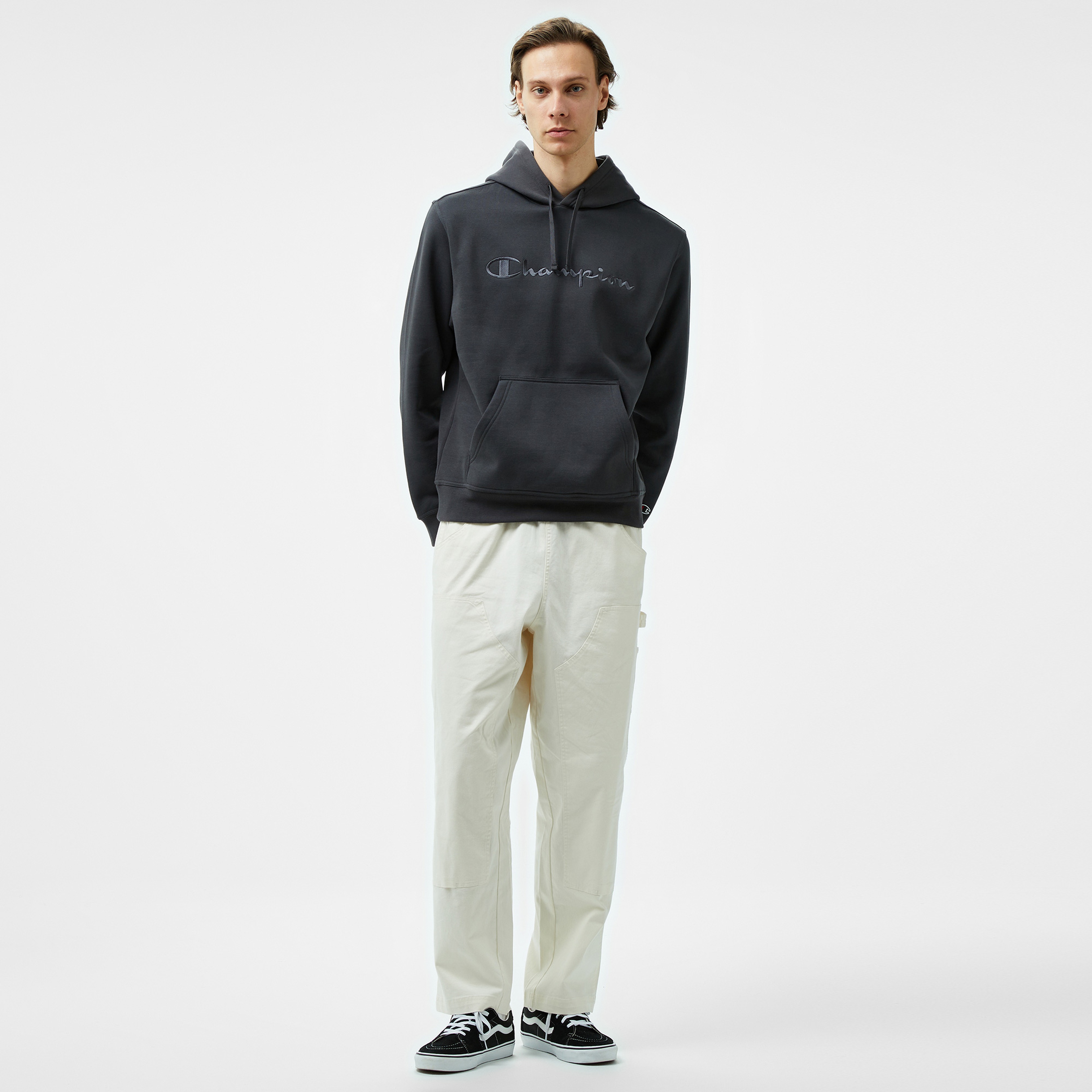 Champion Big Logo Fleece Erkek Siyah Hoodie