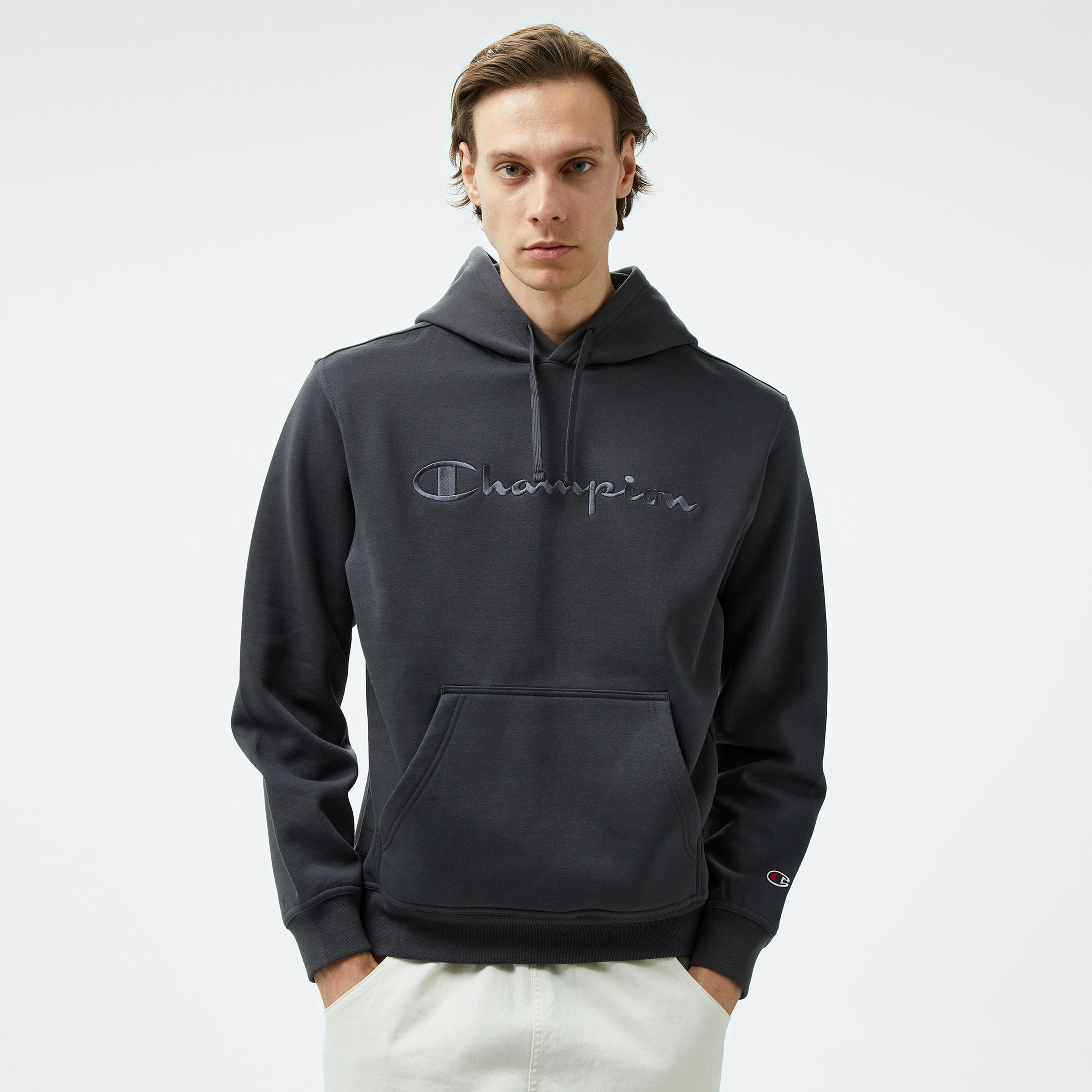 Champion Big Logo Fleece Erkek Siyah Hoodie