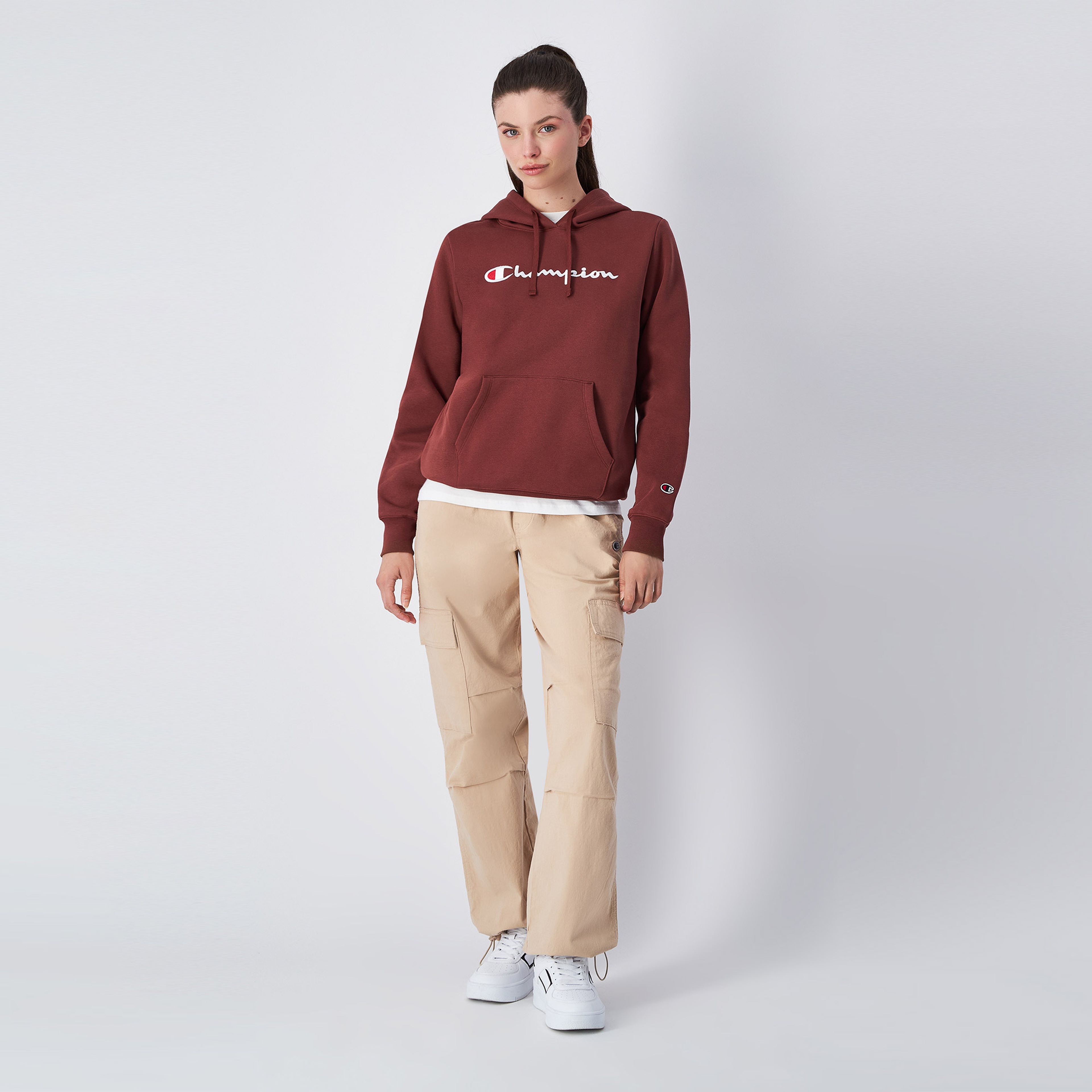 Champion Big Logo Slim Fit Kadın Kırmızı Hoodie