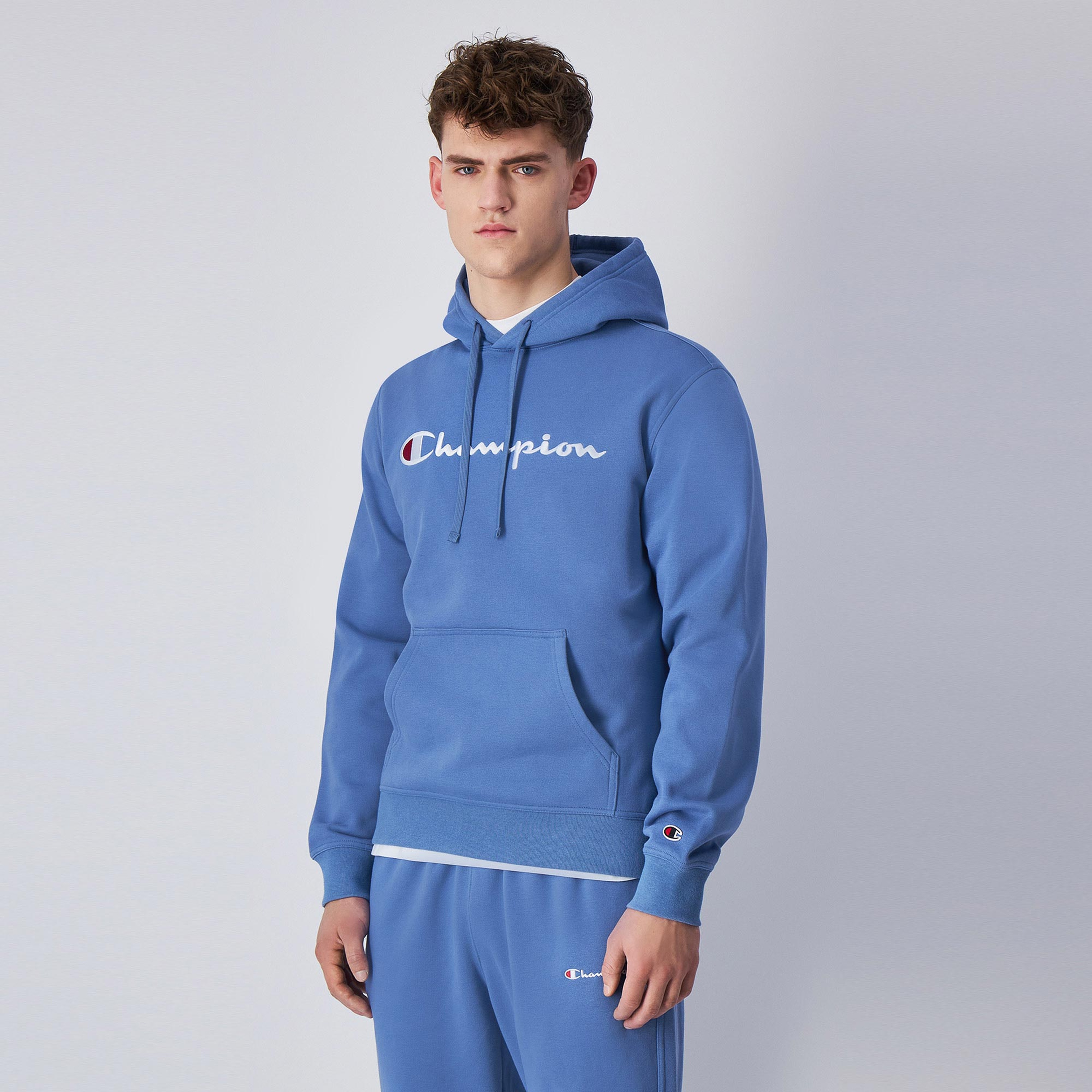 Champion Big Logo Fleece Erkek Mavi Hoodie