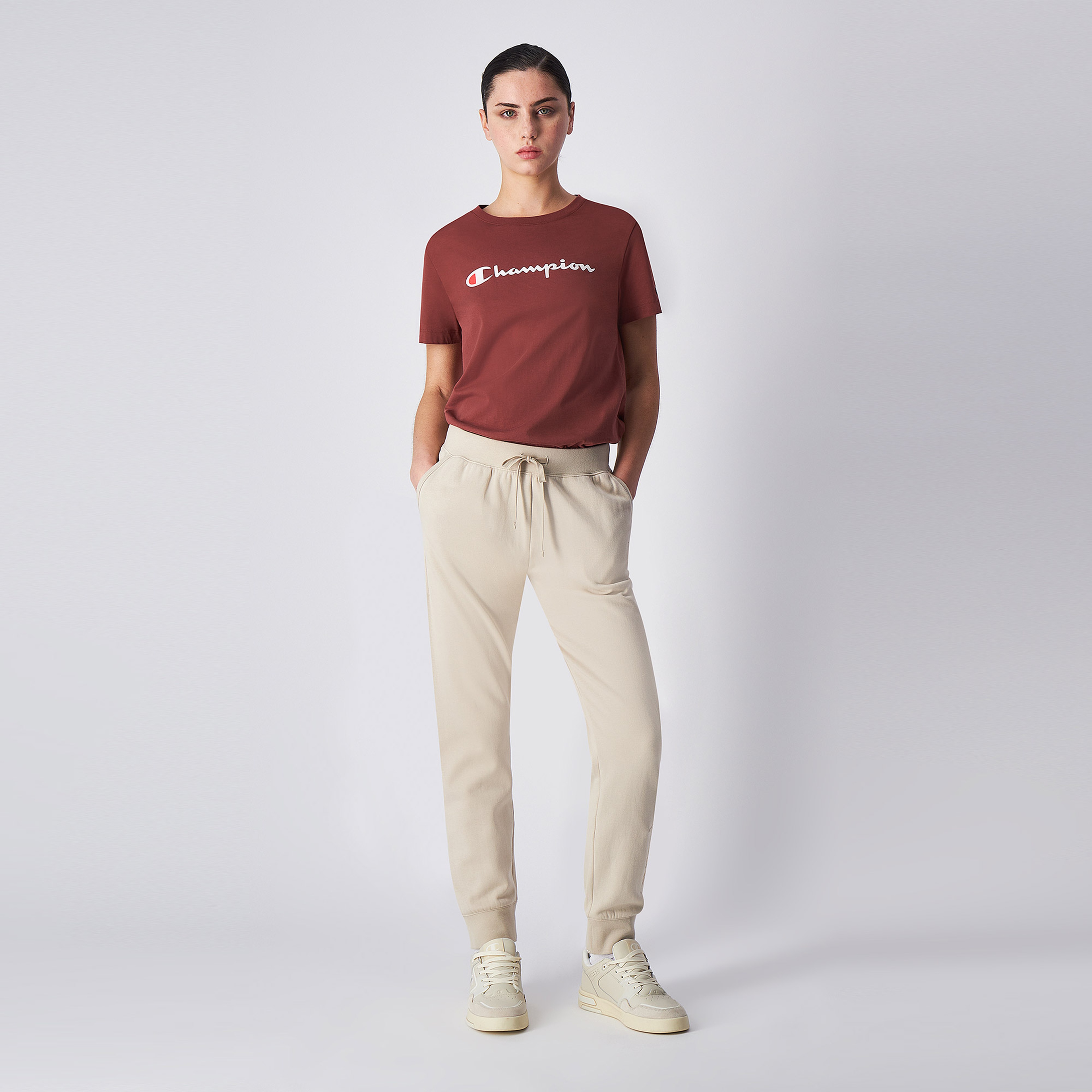 Champion Slim Fit Fleece Jogger Kadın Bej Eşofman Altı