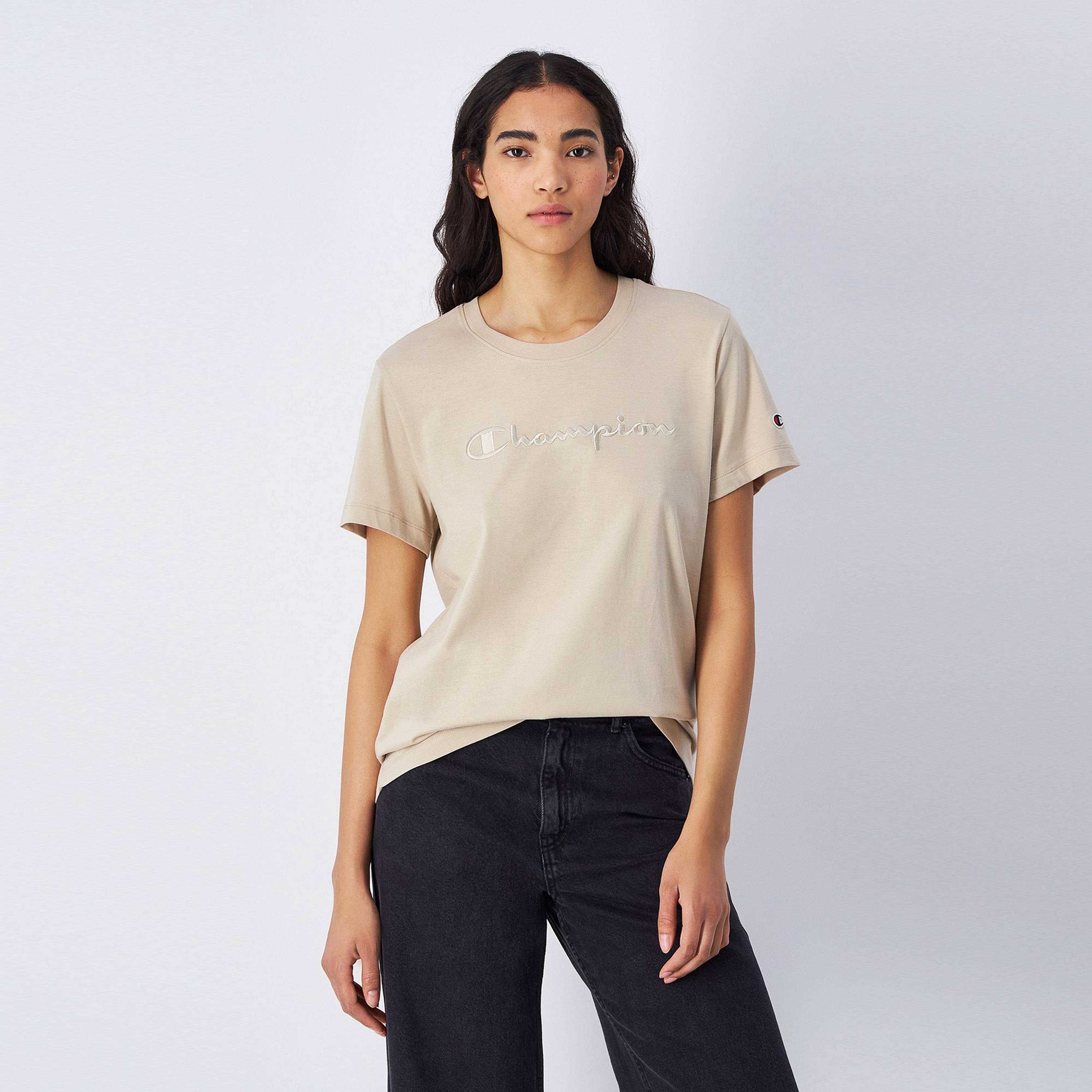 Champion Tonal Big Logo Jersey Kadın Bej T-Shirt