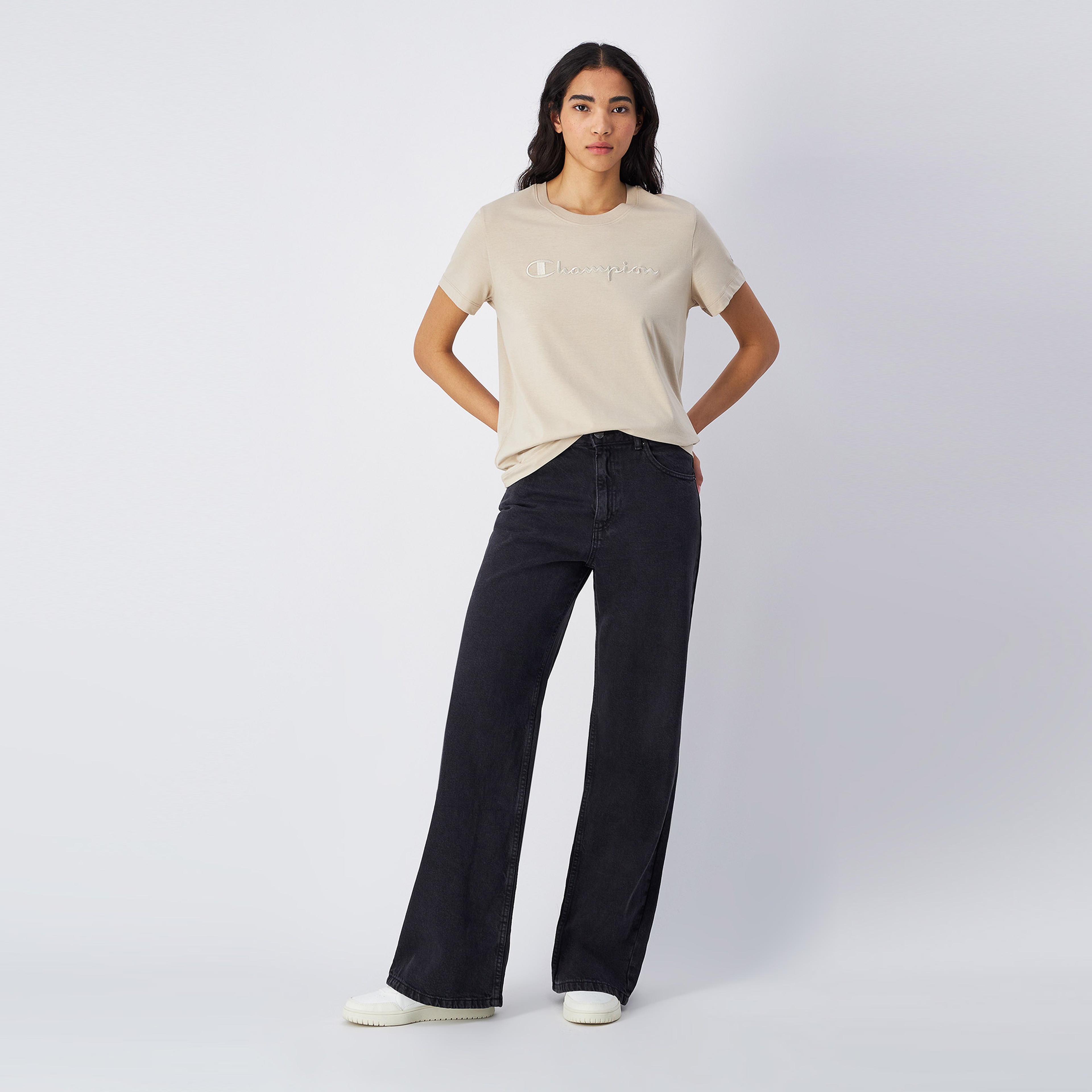 Champion Tonal Big Logo Jersey Kadın Bej T-Shirt