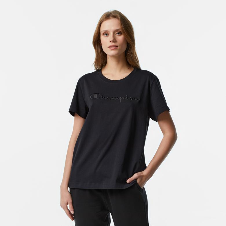 Champion Tonal Big Logo Jersey Kadın Siyah T-Shirt