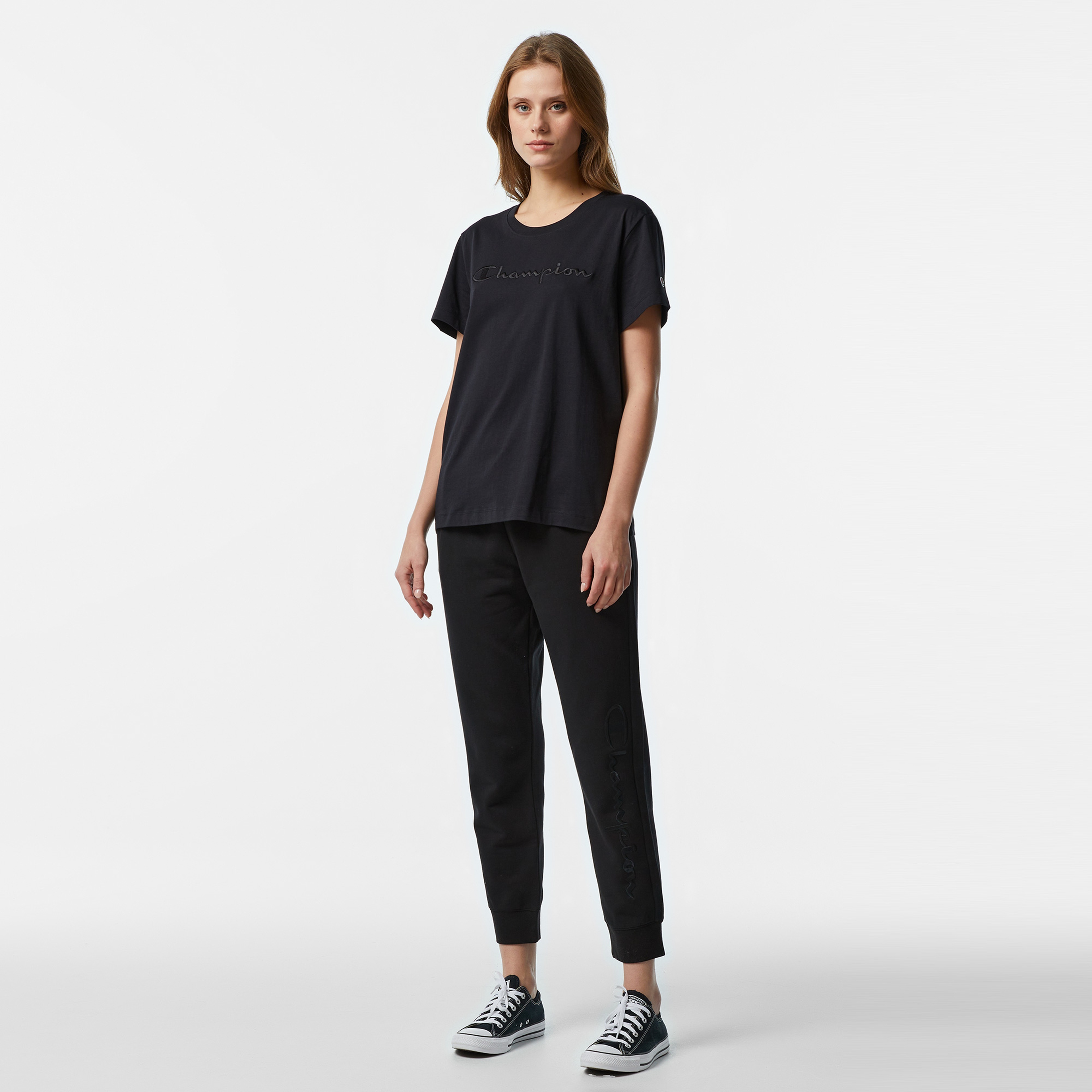 Champion Tonal Big Logo Jersey Kadın Siyah T-Shirt