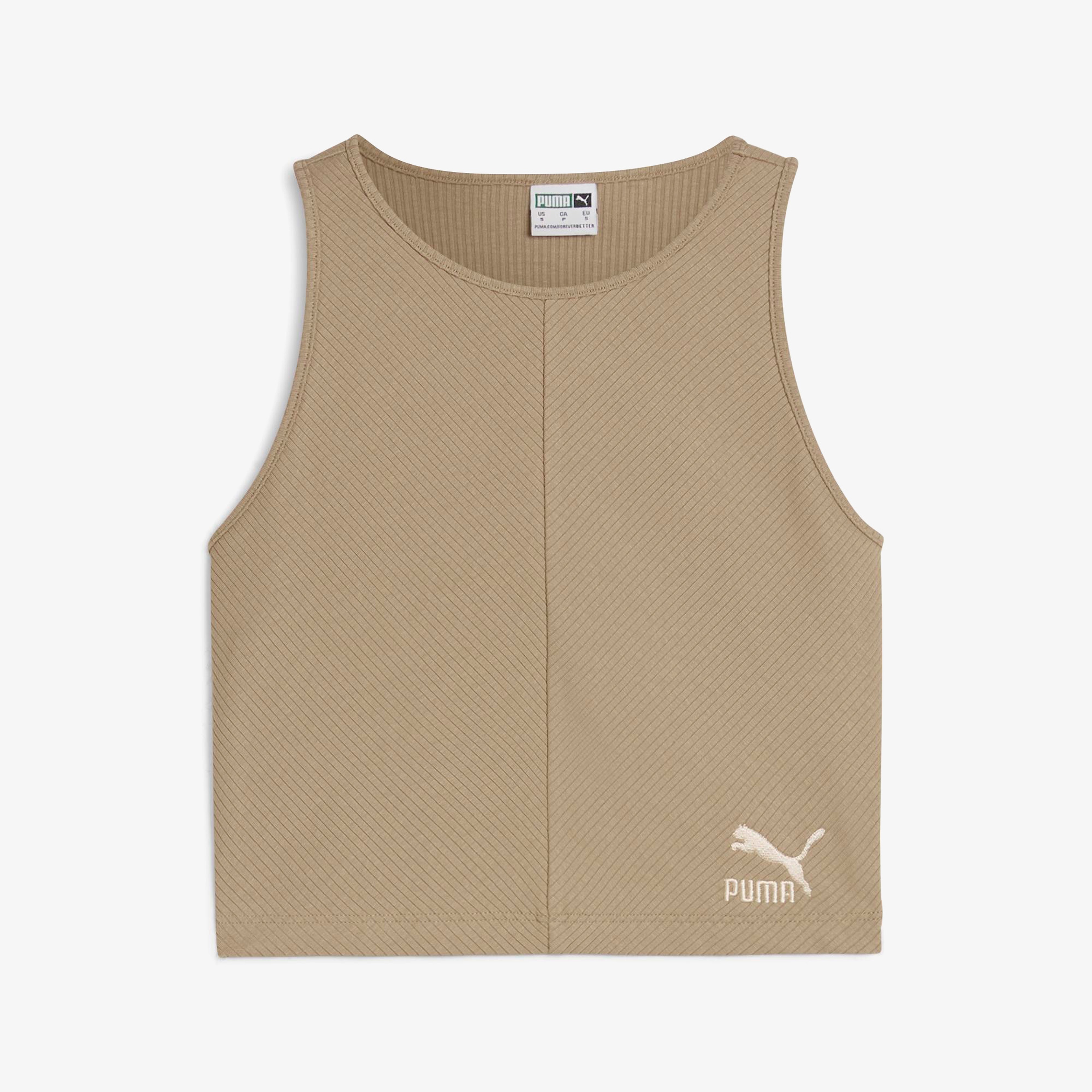 Puma Classıcs Ribbed Crop Top Kadın Haki T-Shirt