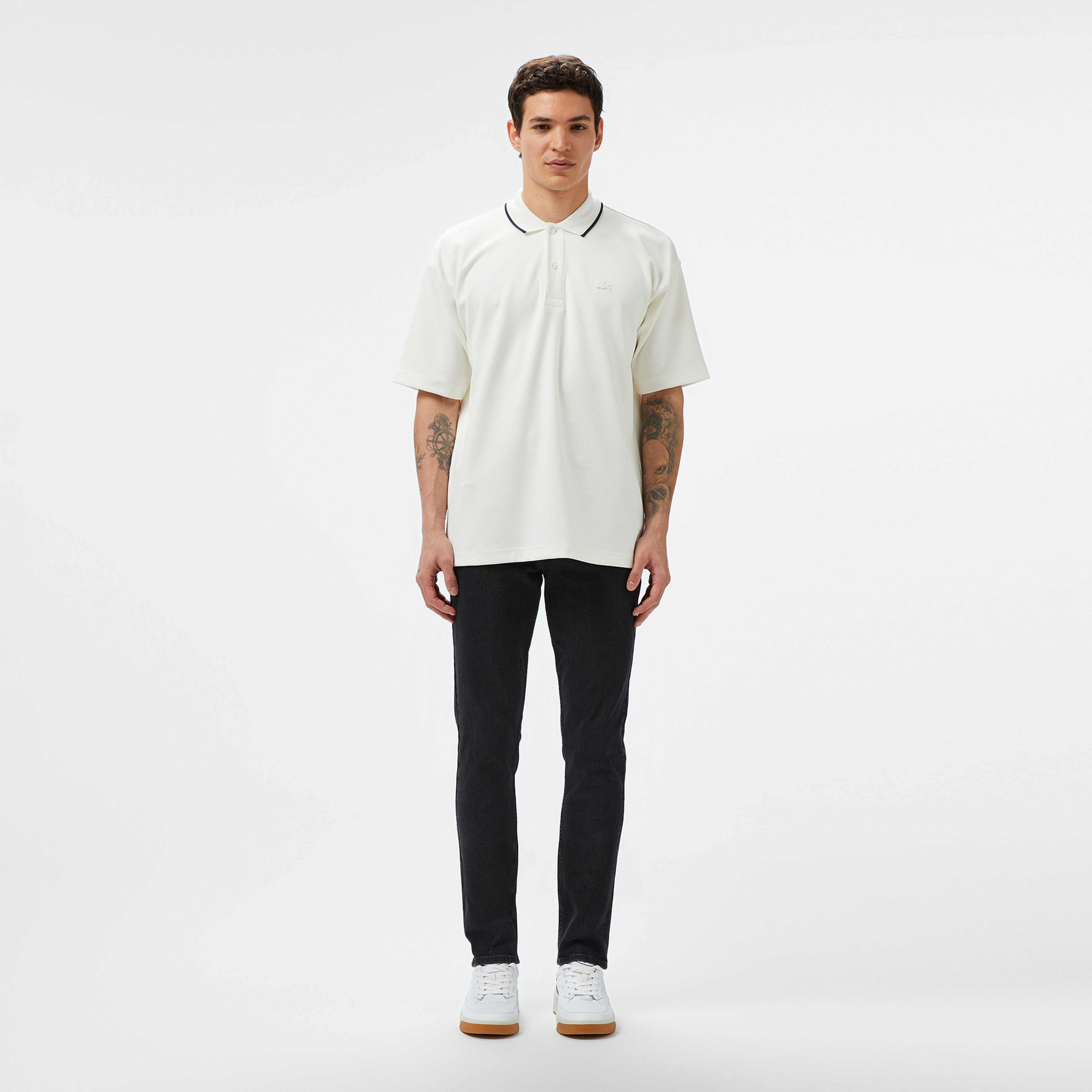 Erkek Oversize Fit Beyaz Polo