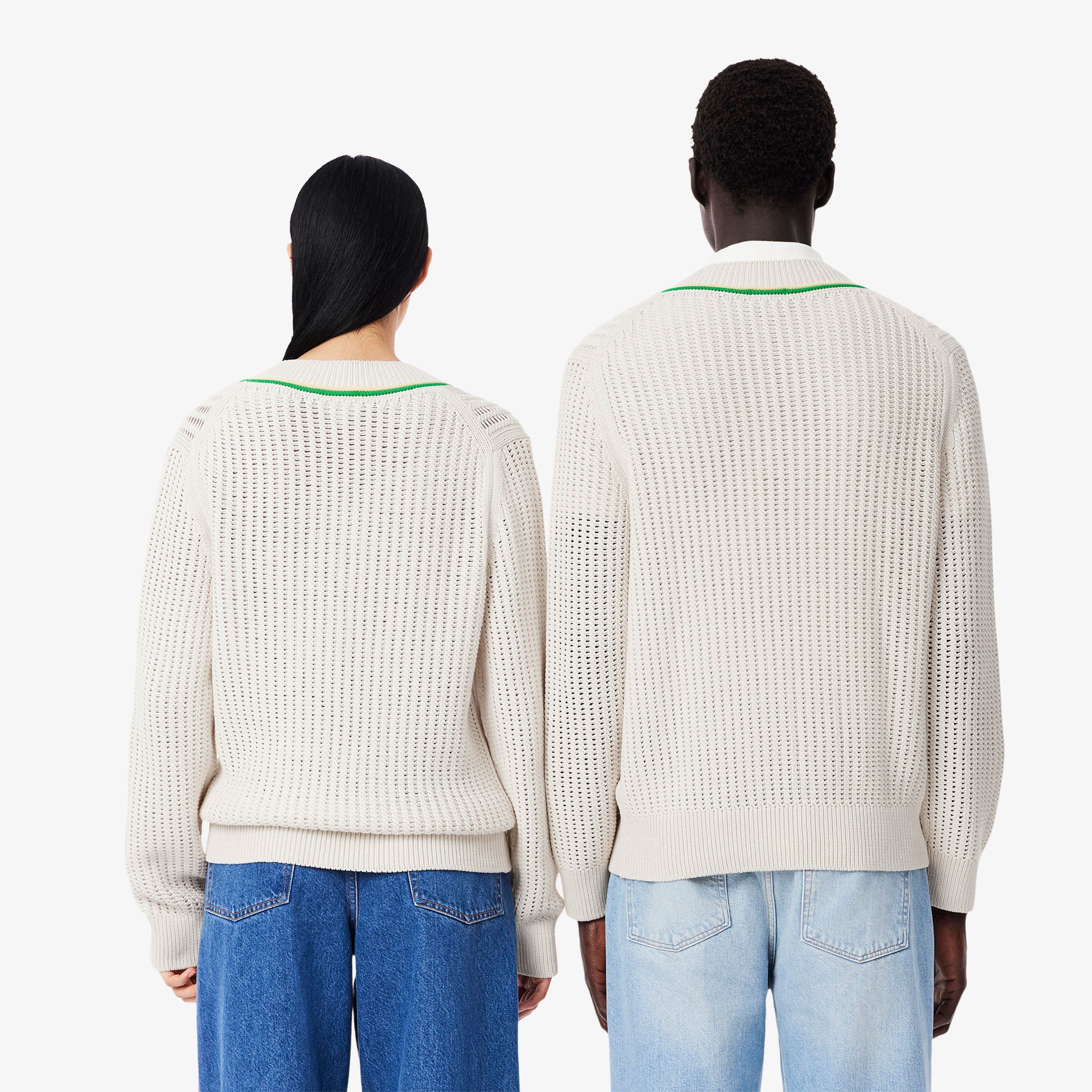 Unisex Classic Fit V Yaka Krem Kazak