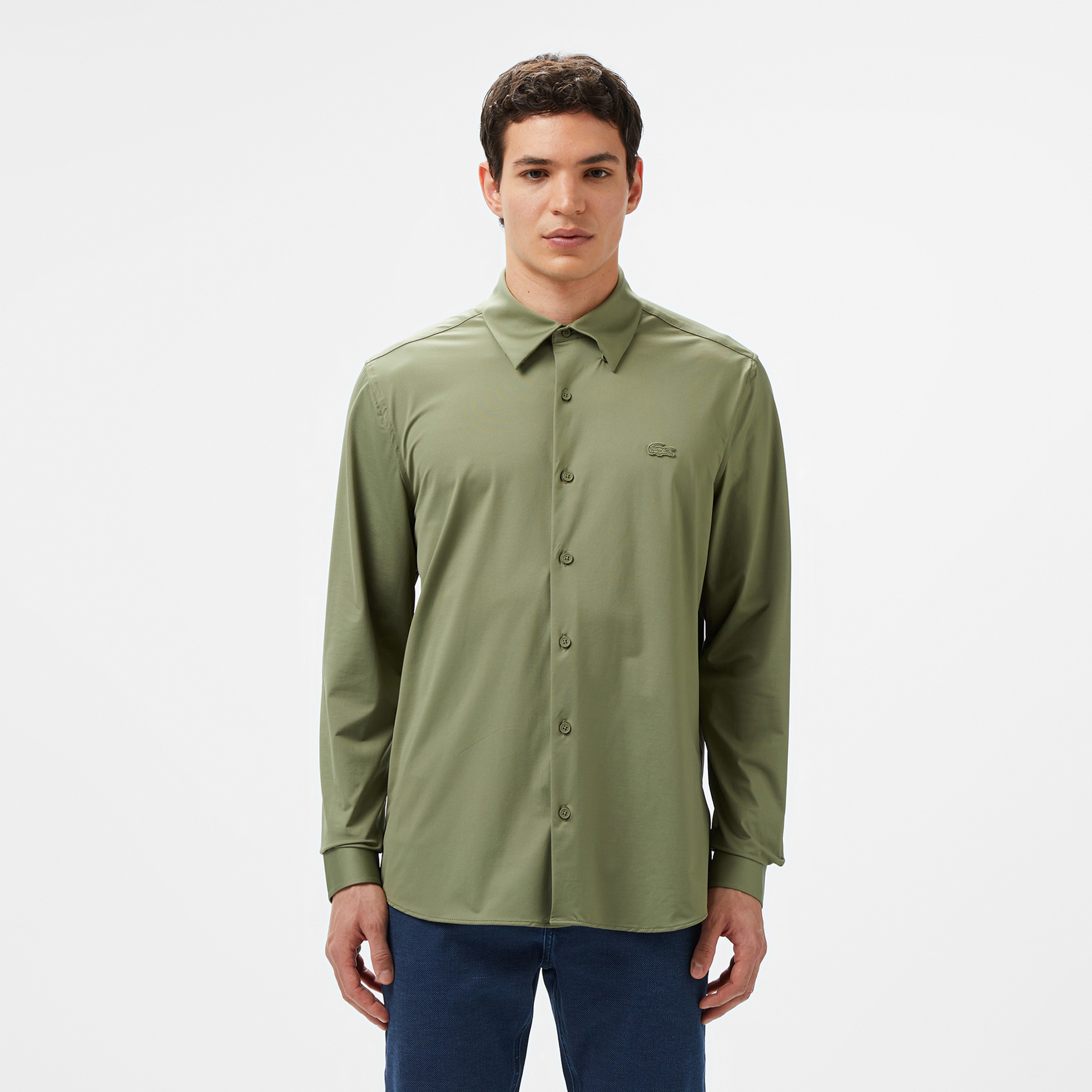 Erkek Slim Fit Haki Gömlek