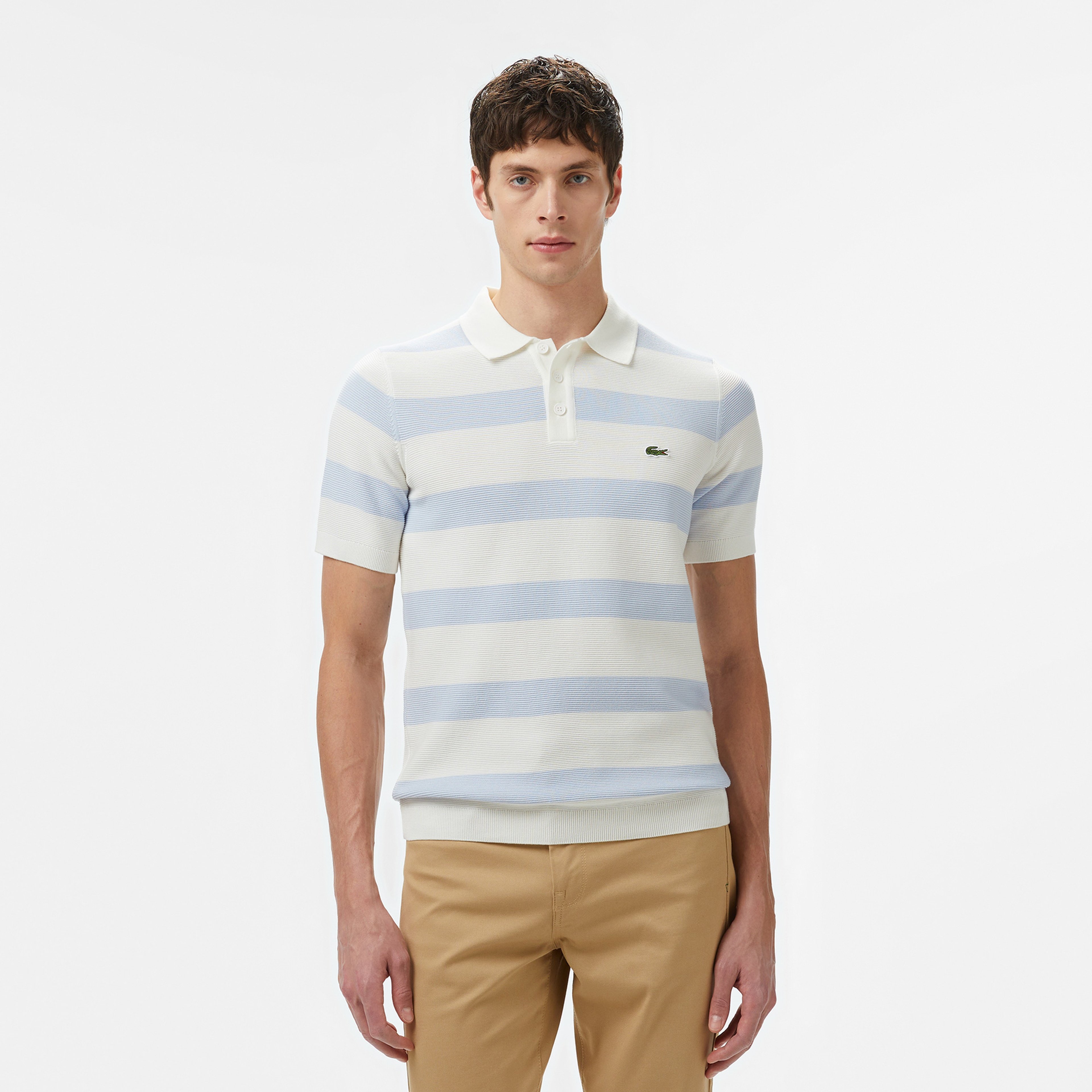 Erkek Gömlek Yaka Çizgili Açık Mavi Triko