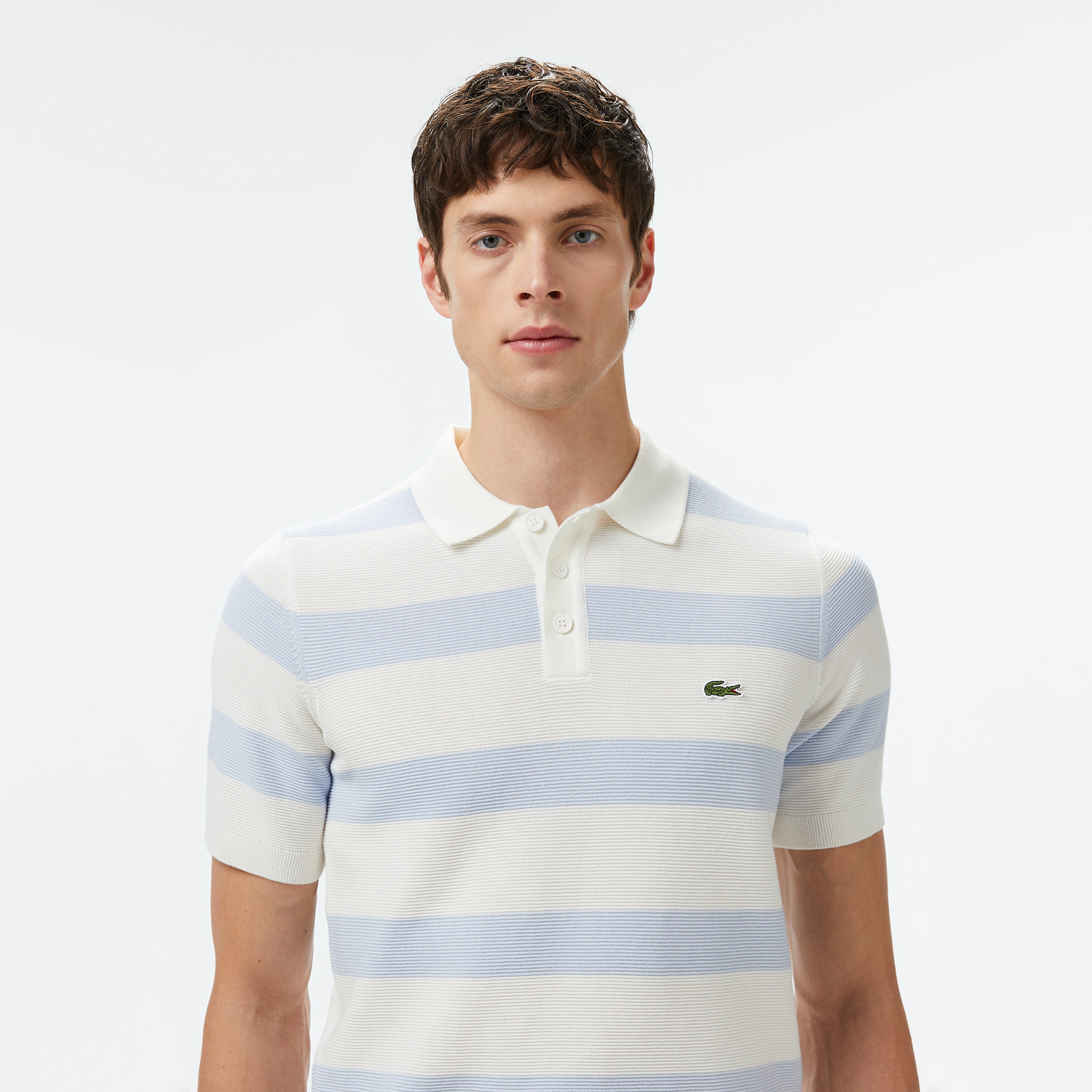 Erkek Gömlek Yaka Çizgili Açık Mavi Triko