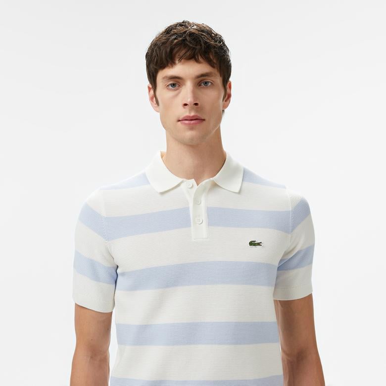 Erkek Gömlek Yaka Çizgili Açık Mavi Triko