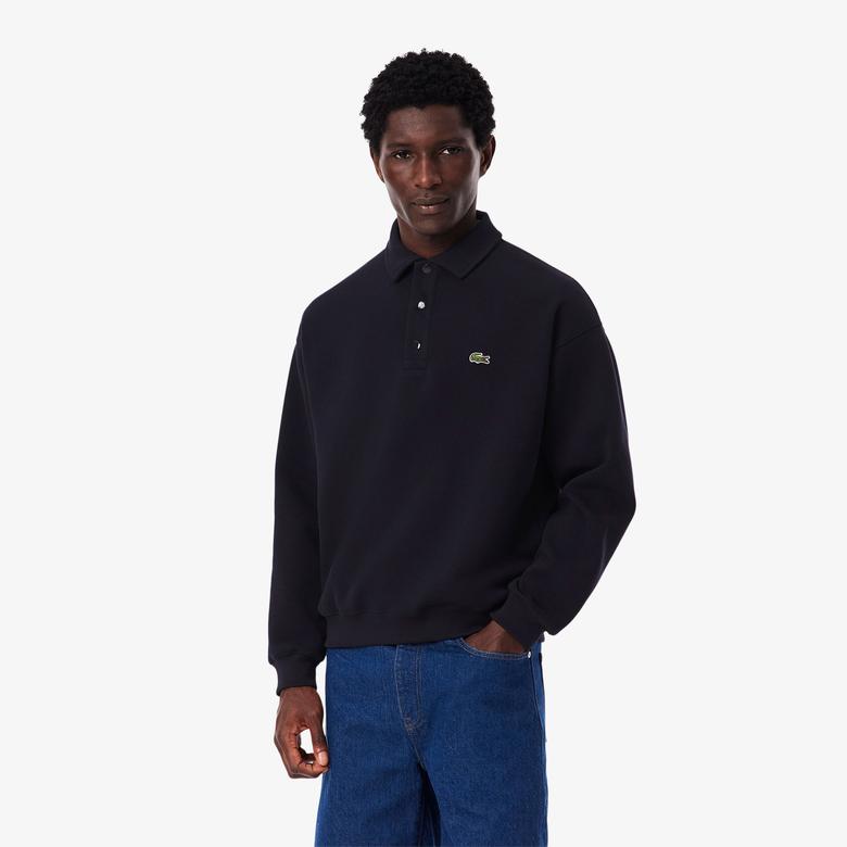 Erkek Loose Fit Polo Yaka Lacivert Sweatshirt