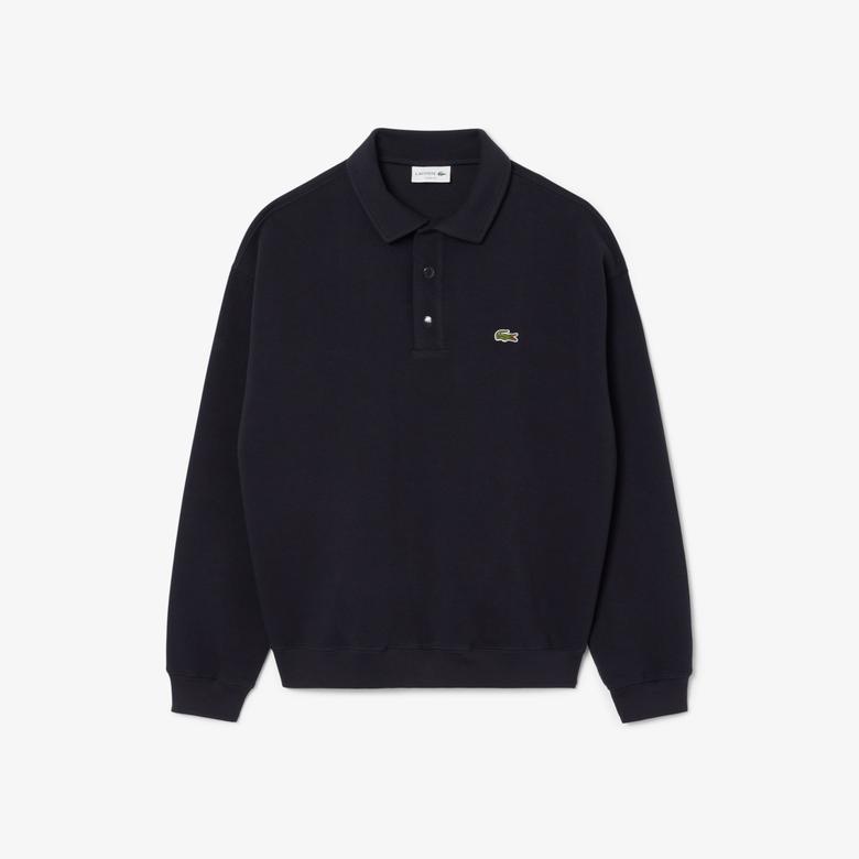 Erkek Loose Fit Polo Yaka Lacivert Sweatshirt