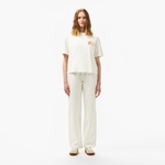 Kadın Bisiklet Yaka Baskılı Beyaz T-Shirt