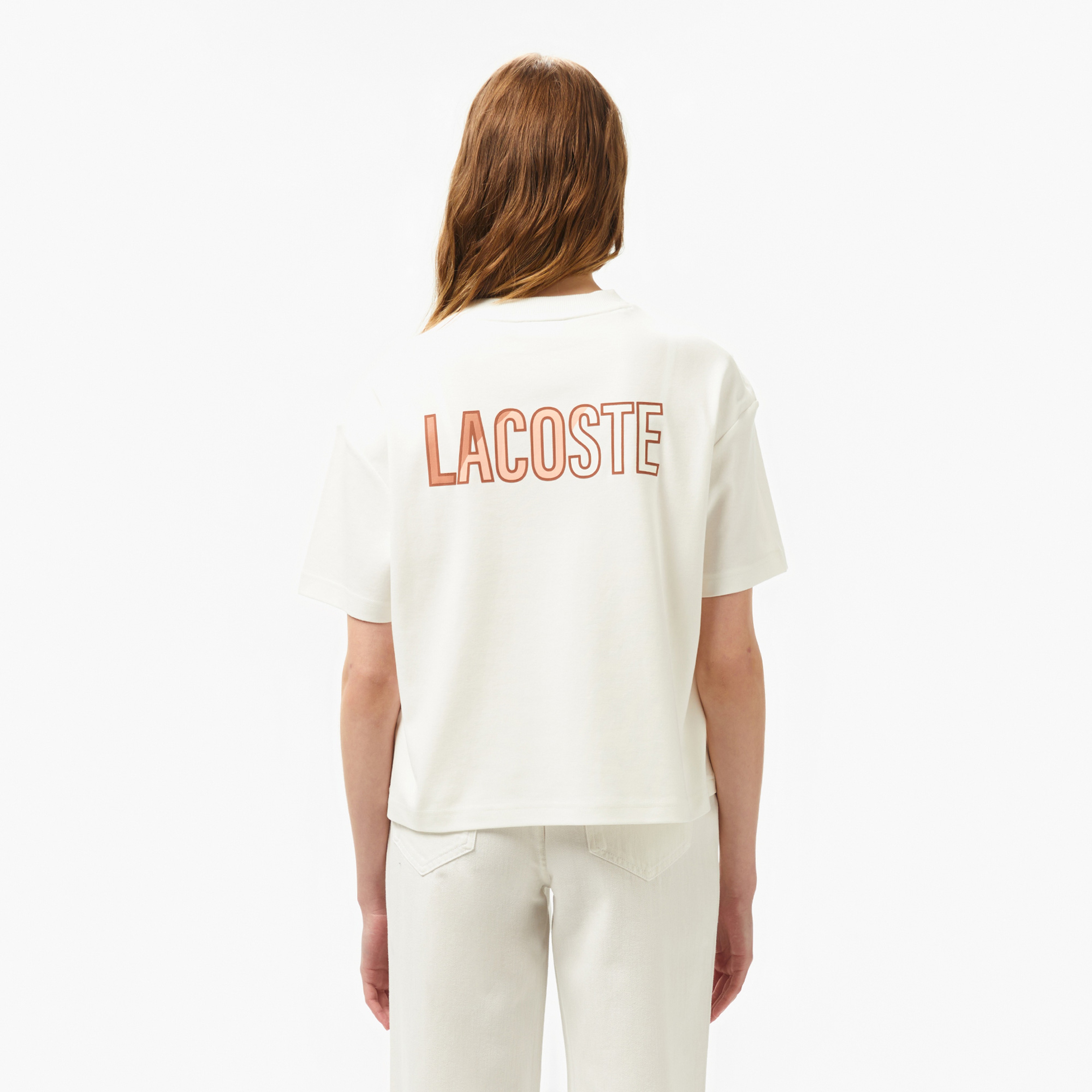 Kadın Bisiklet Yaka Baskılı Beyaz T-Shirt