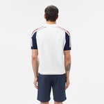 Erkek Kısa Kollu Yarım Fermuarlı Renk Bloklu Beyaz Triko