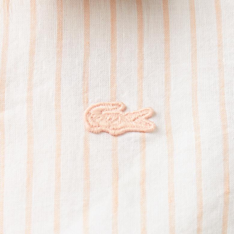 Kadın Relaxed Fit Çizgili Keten Açık Pembe Gömlek