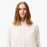 Kadın Relaxed Fit Çizgili Keten Açık Pembe Gömlek