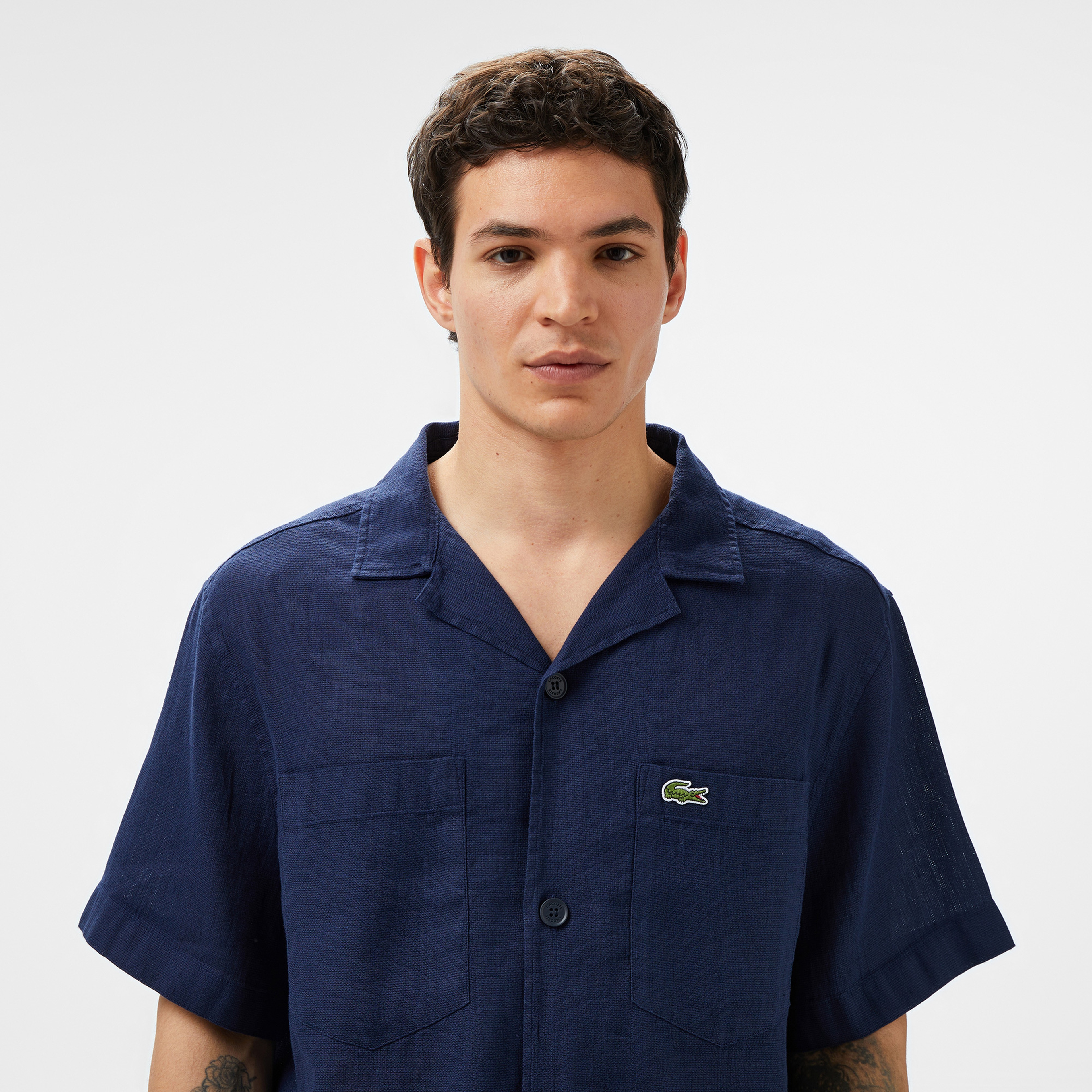 Erkek Relaxed Fit Kısa Kollu Lacivert Gömlek