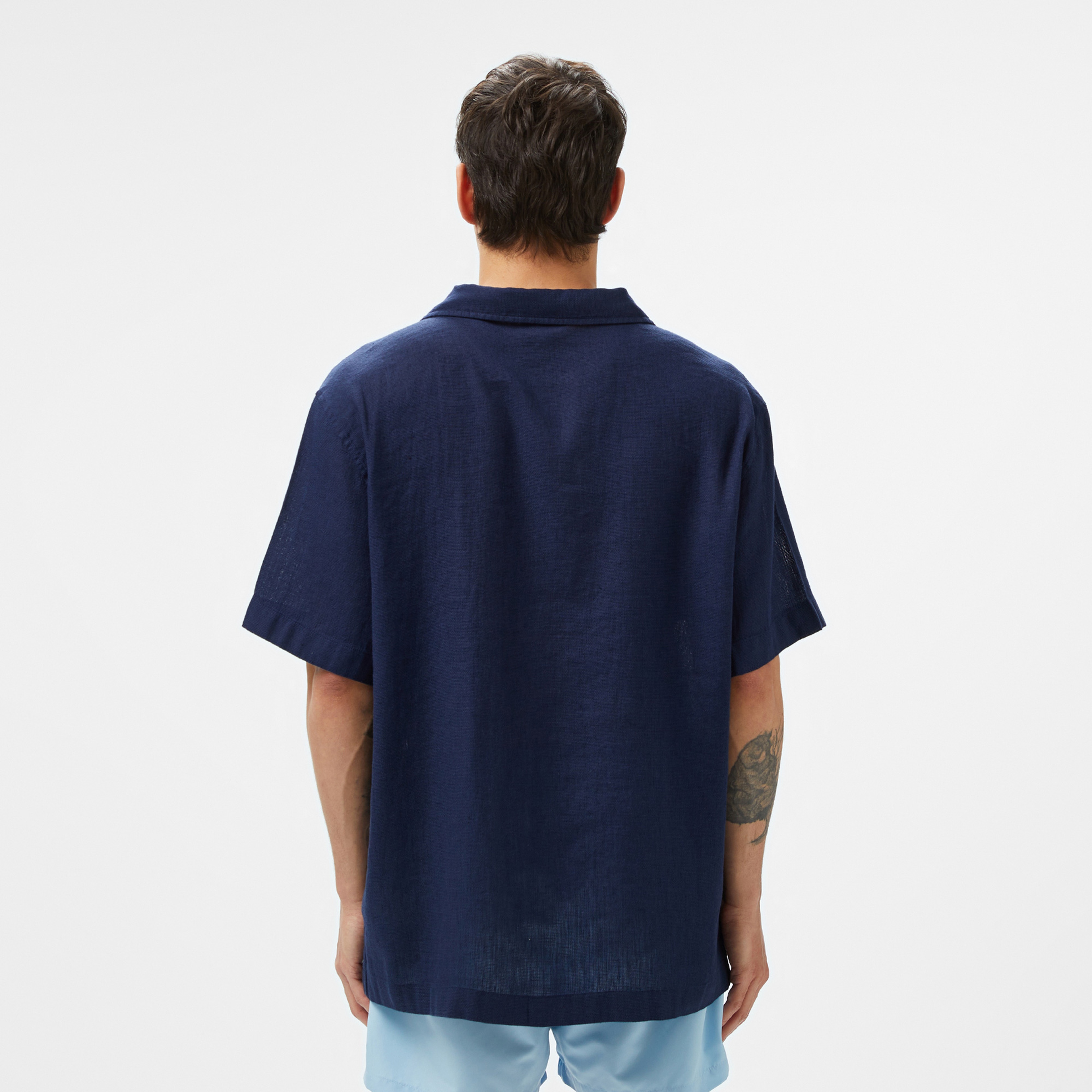 Erkek Relaxed Fit Kısa Kollu Lacivert Gömlek