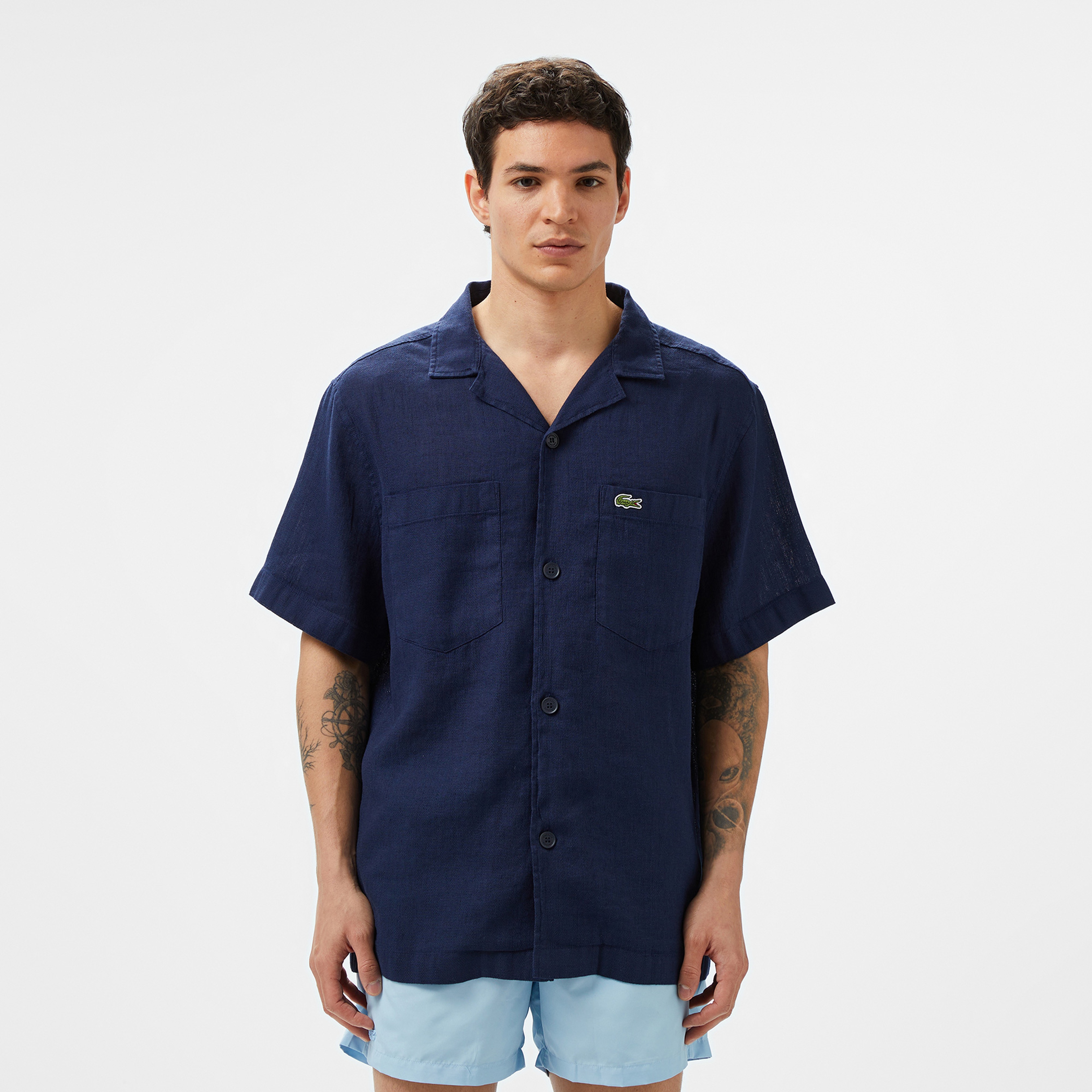 Erkek Relaxed Fit Kısa Kollu Lacivert Gömlek