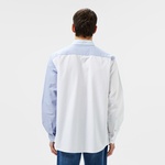 Erkek Slim Fit Renk Bloklu Açık Mavi Gömlek