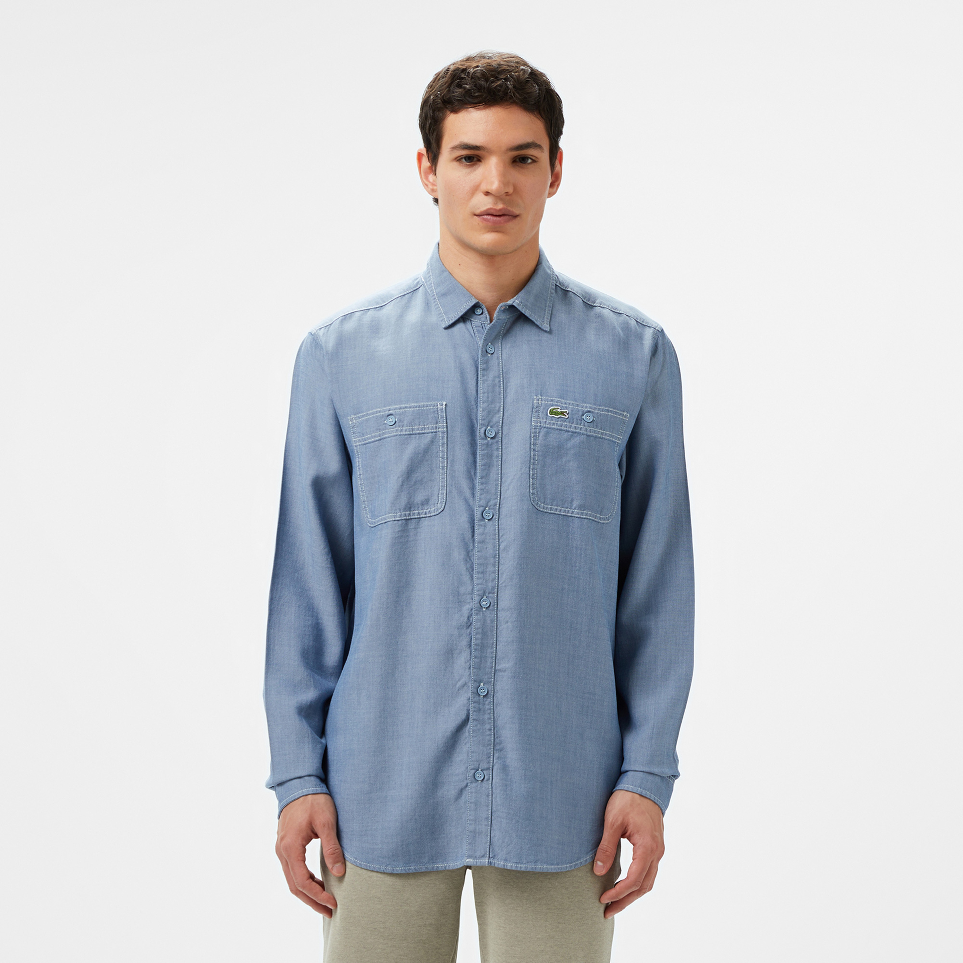 Erkek Regular Fit Liyosel Mavi Gömlek