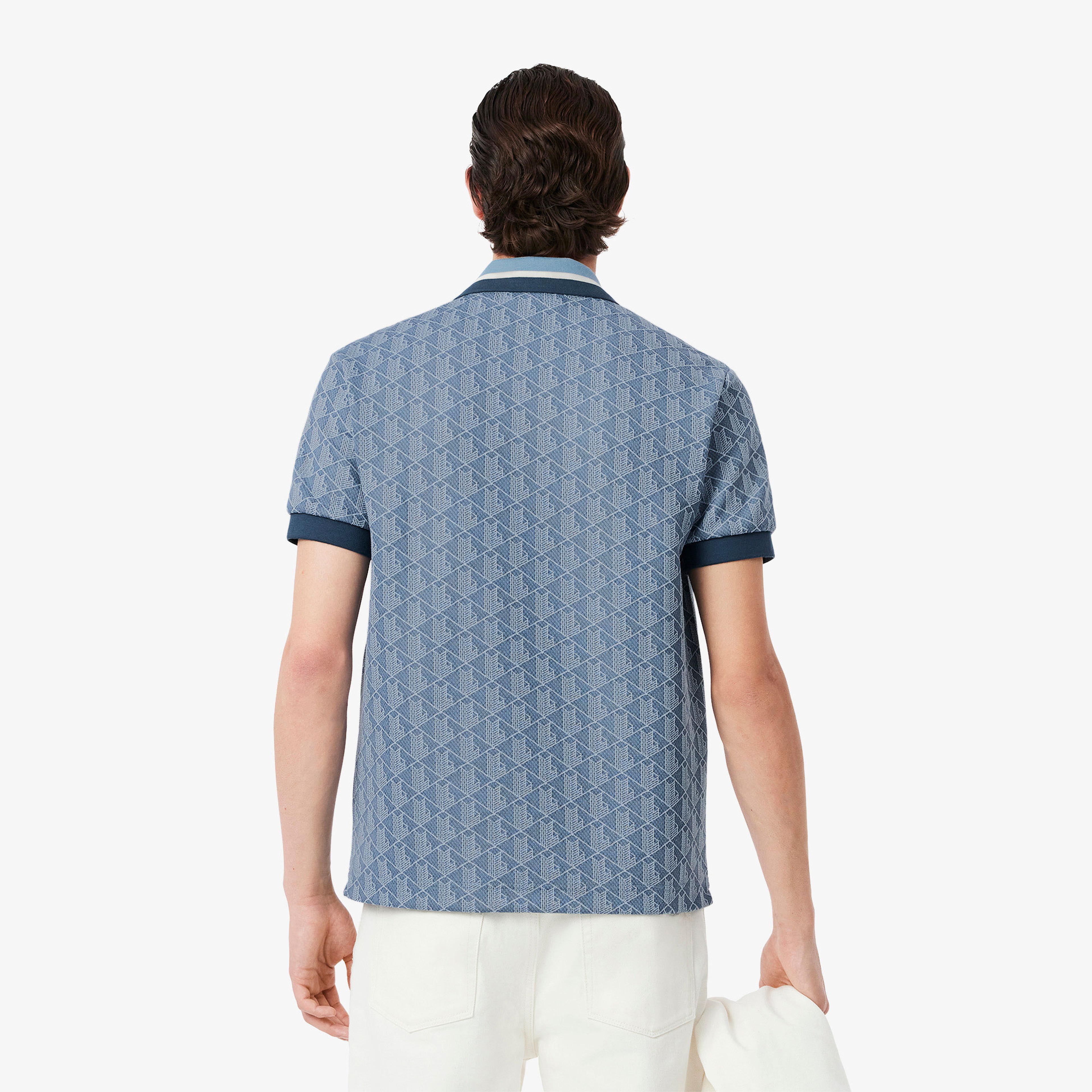 Erkek Classic Fit Monogram Mavi Polo