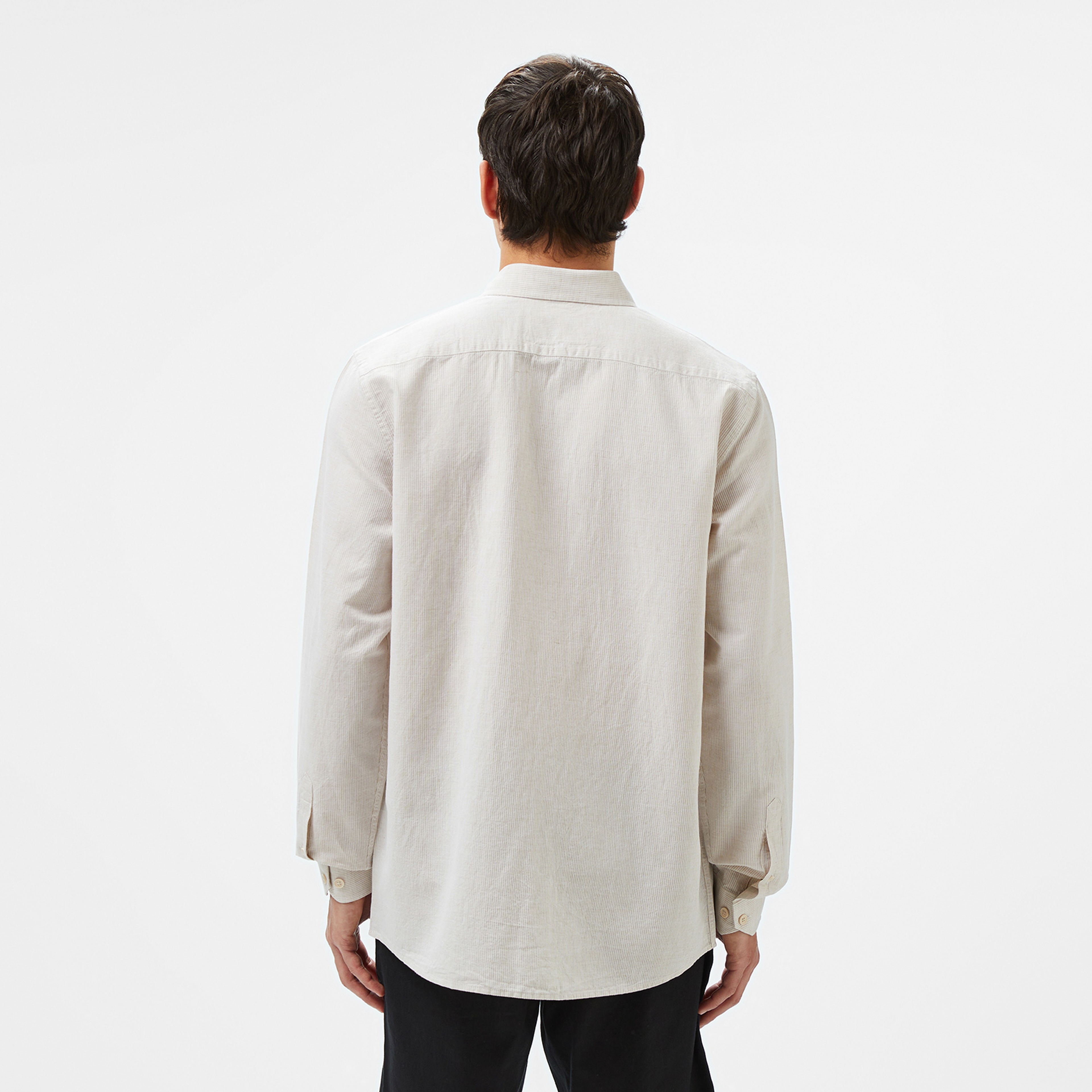 Erkek Regular Fit Düğmeli Yaka Bej Gömlek