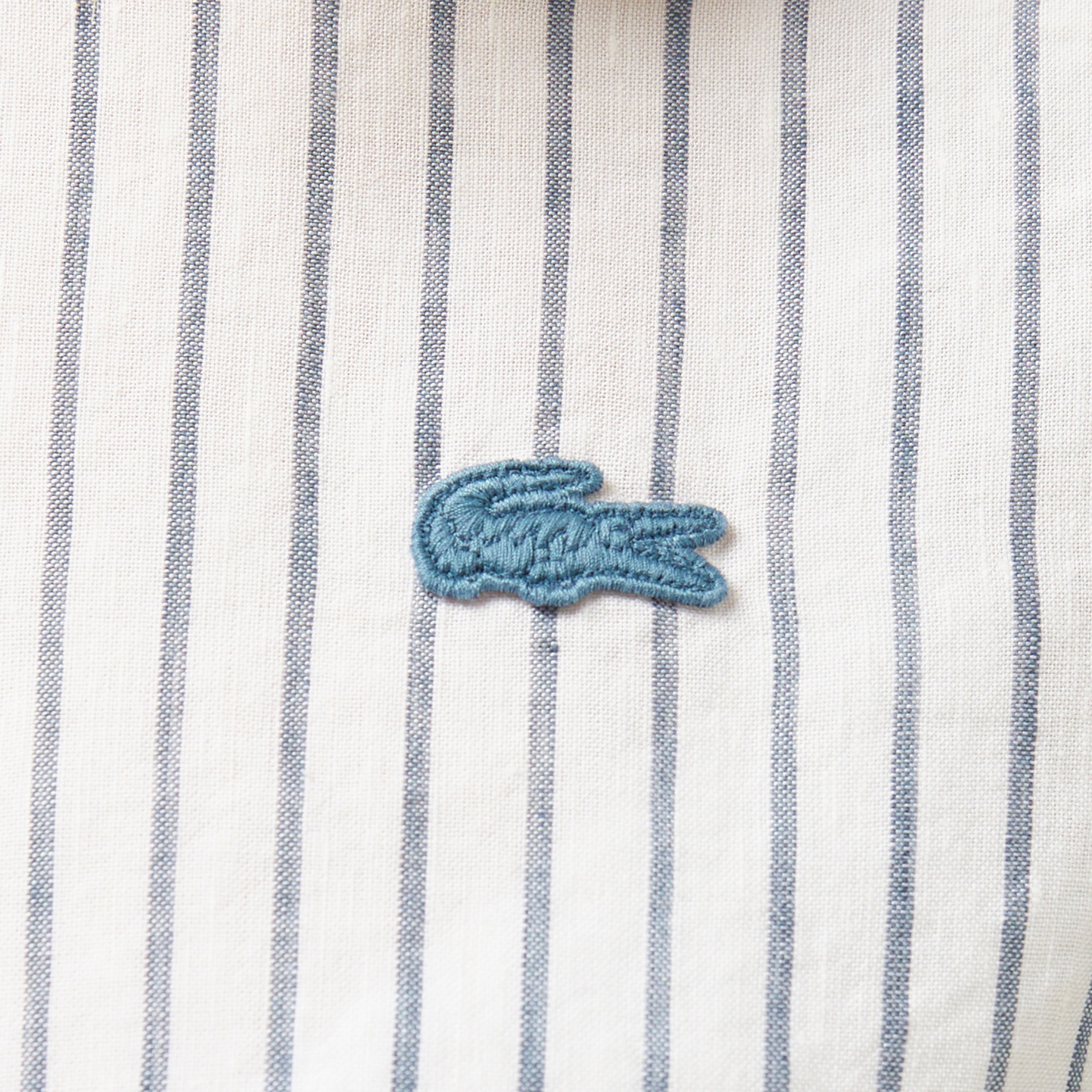 Kadın Relaxed Fit Çizgili Keten Mavi Gömlek