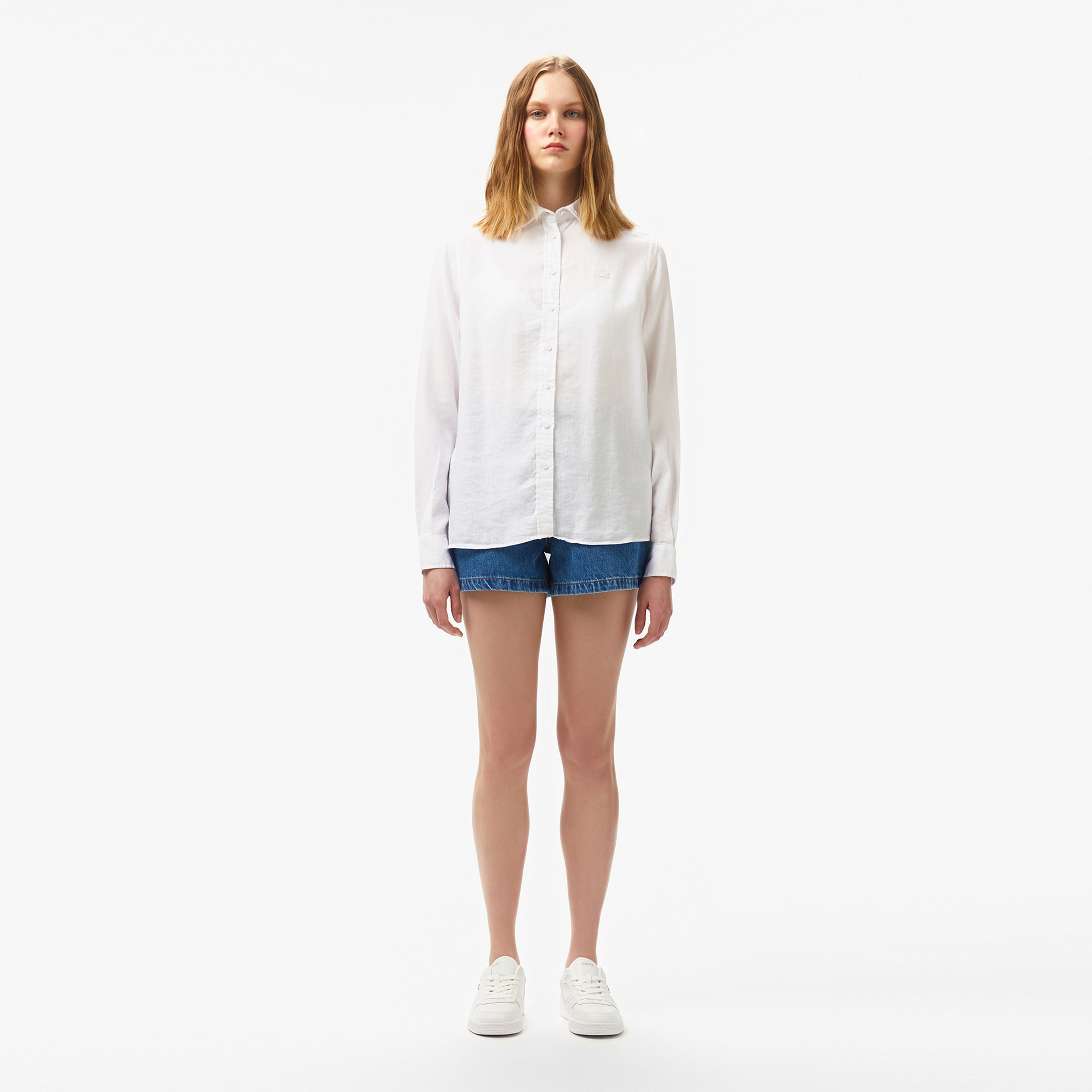 Kadın Relaxed Fit Keten Beyaz Gömlek