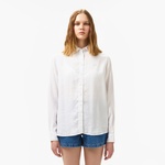 Kadın Relaxed Fit Keten Beyaz Gömlek