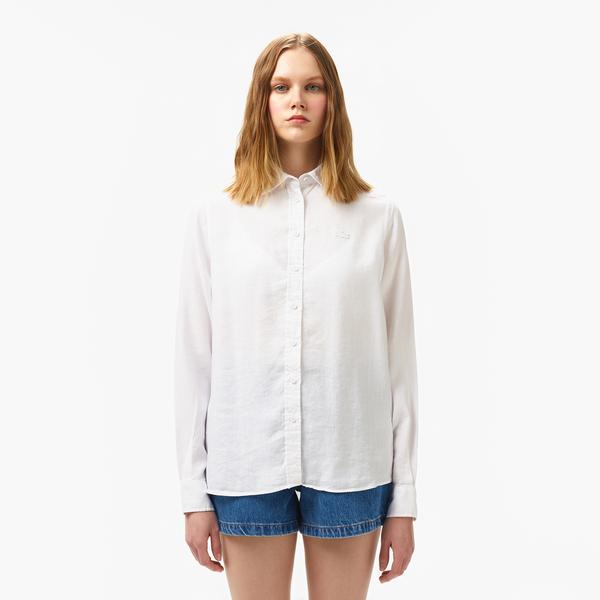 Kadın Relaxed Fit Keten Beyaz Gömlek