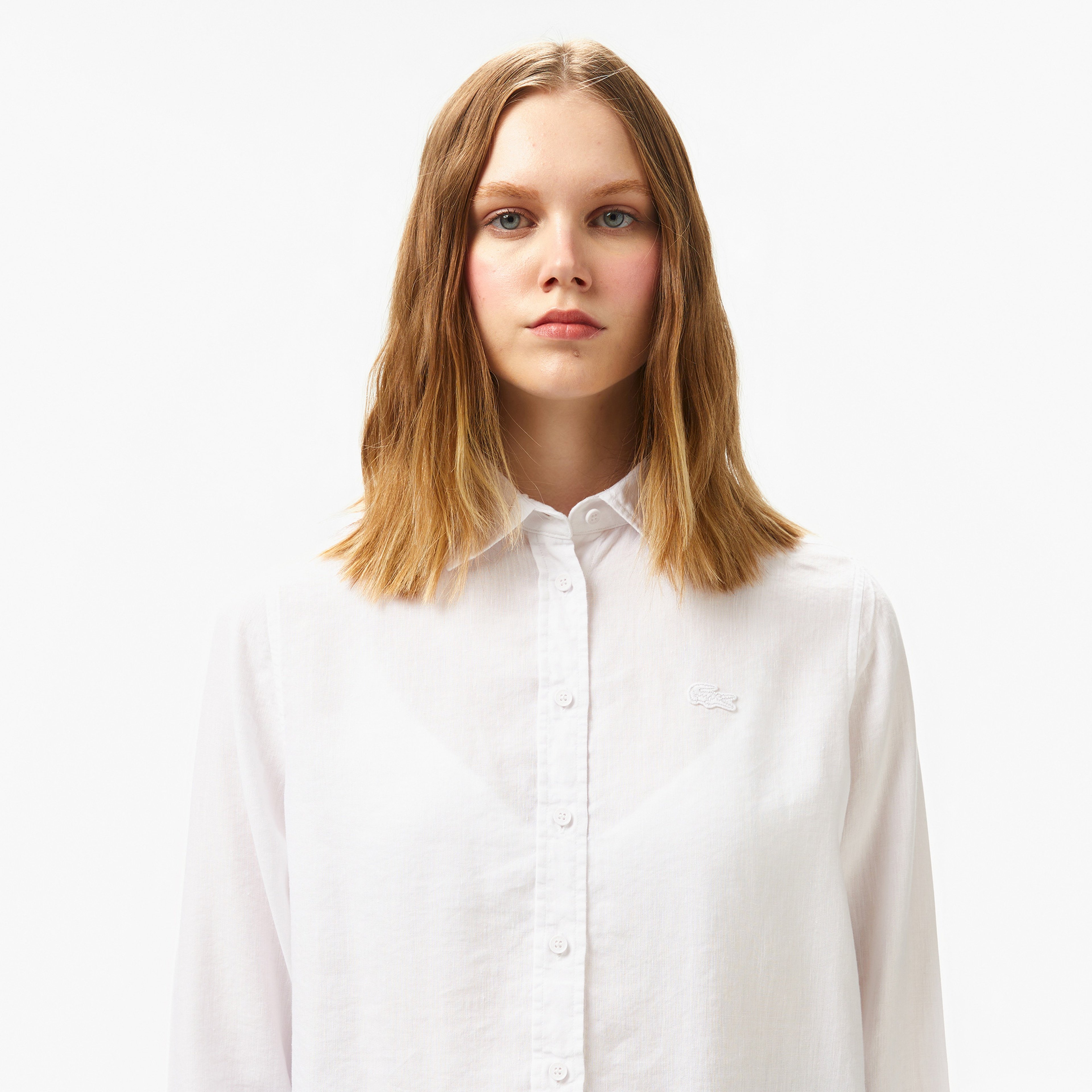 Kadın Relaxed Fit Keten Beyaz Gömlek